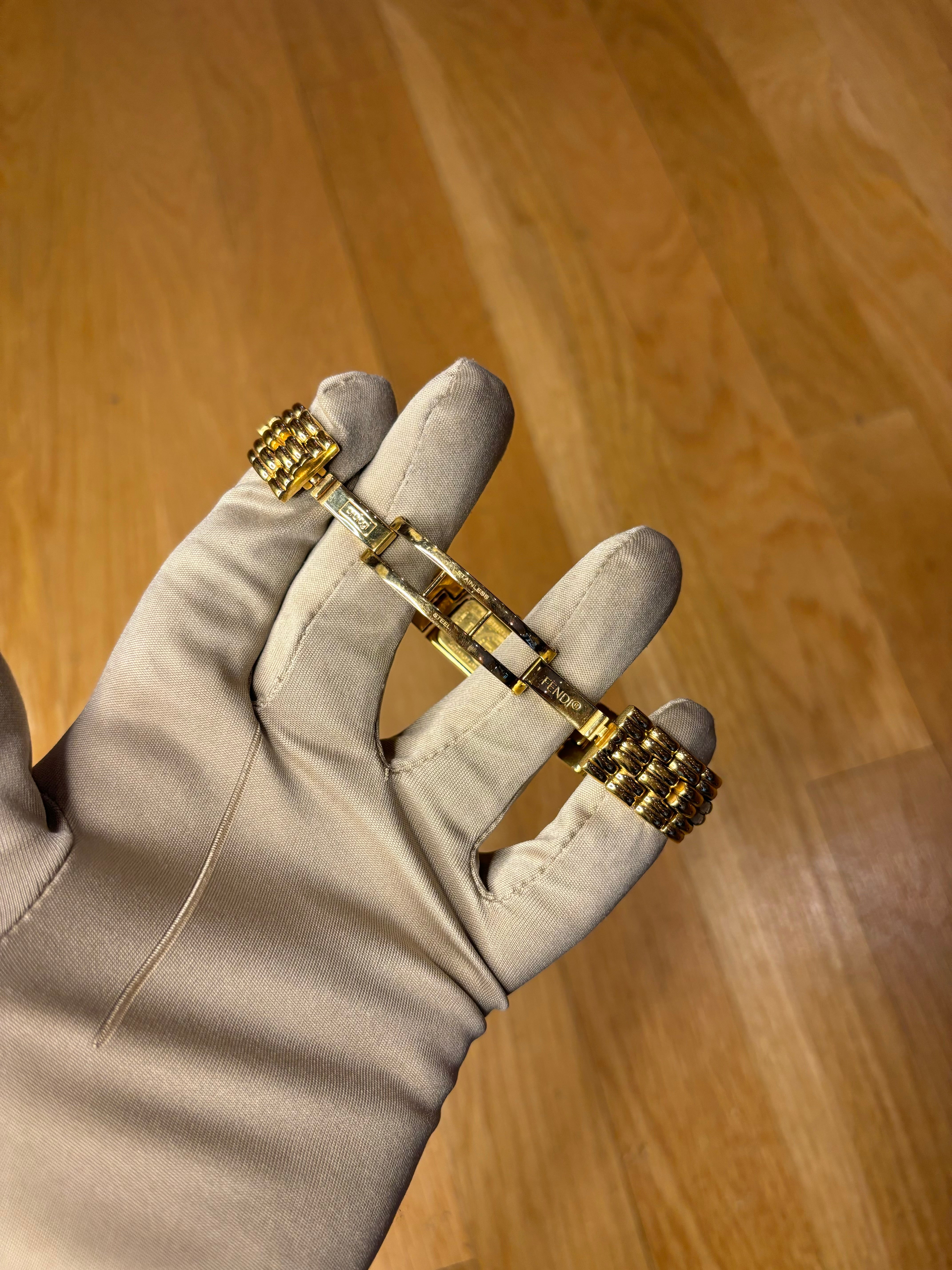 Fendi Gold Plated Rectangular Champagne Dial