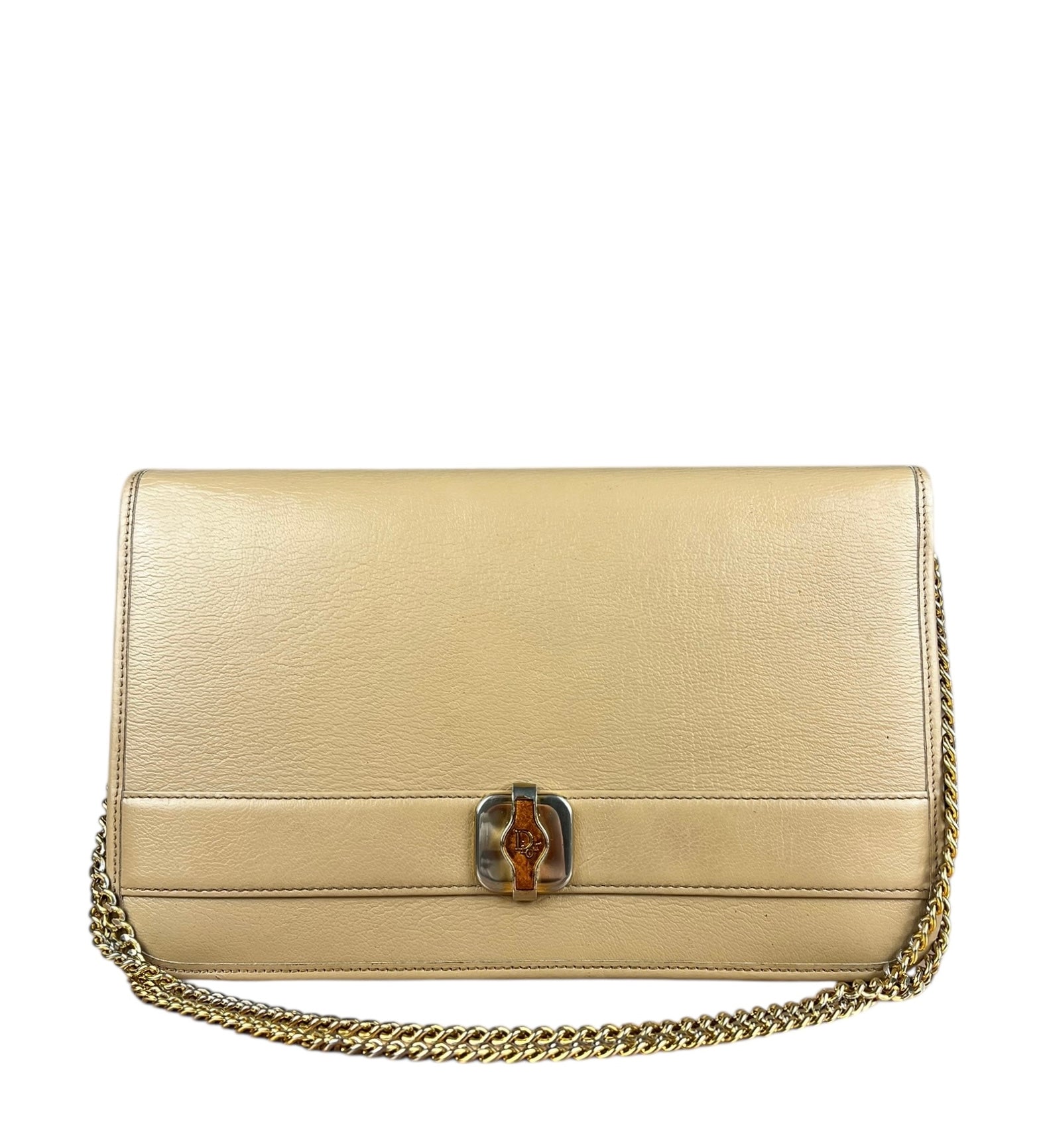 Christian Dior Vintage Beige Leather Chain Flap Bag