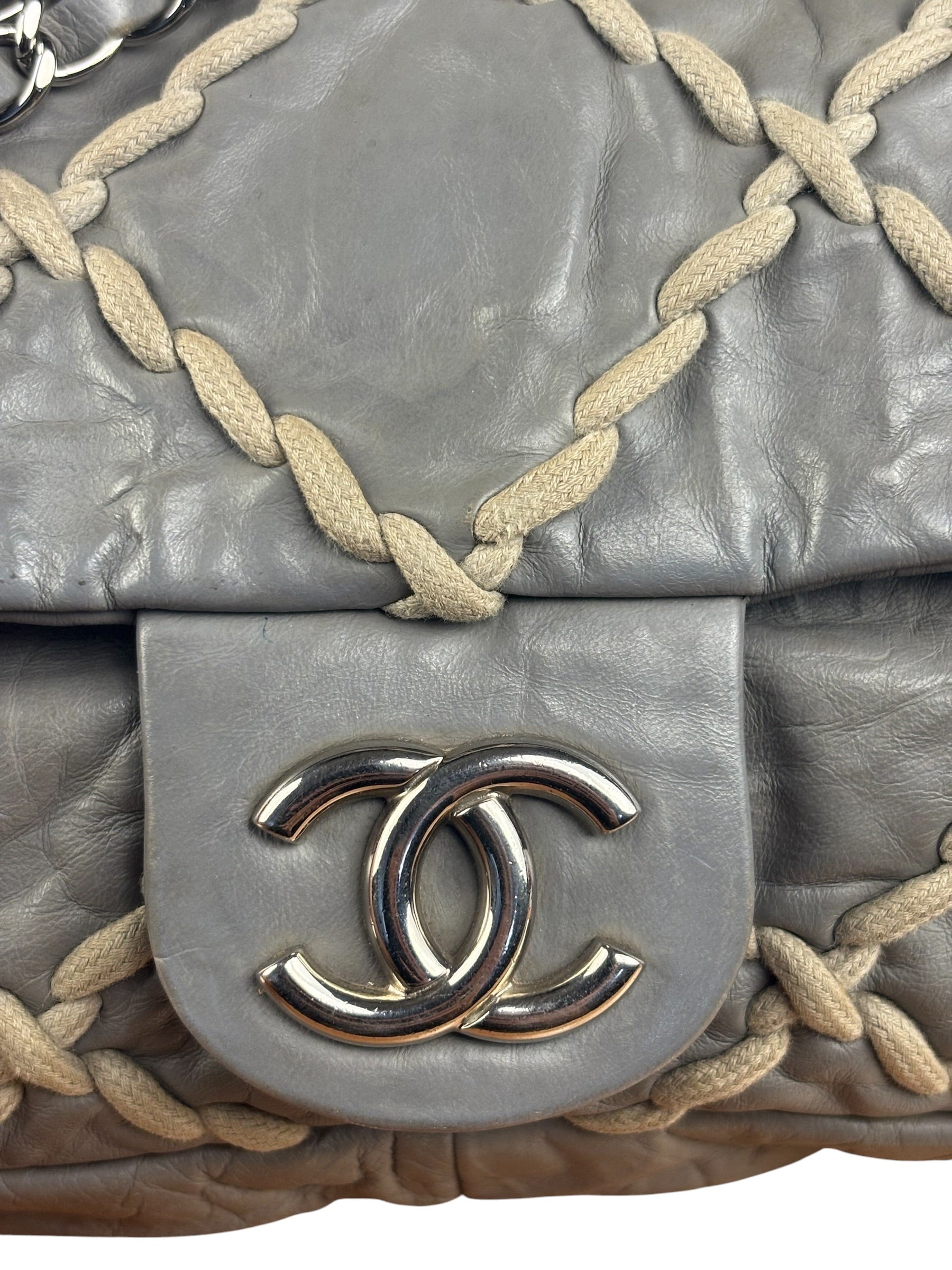 Chanel Grey Leather Ultra Stitch Classic Flap Shoulder Bag 1990