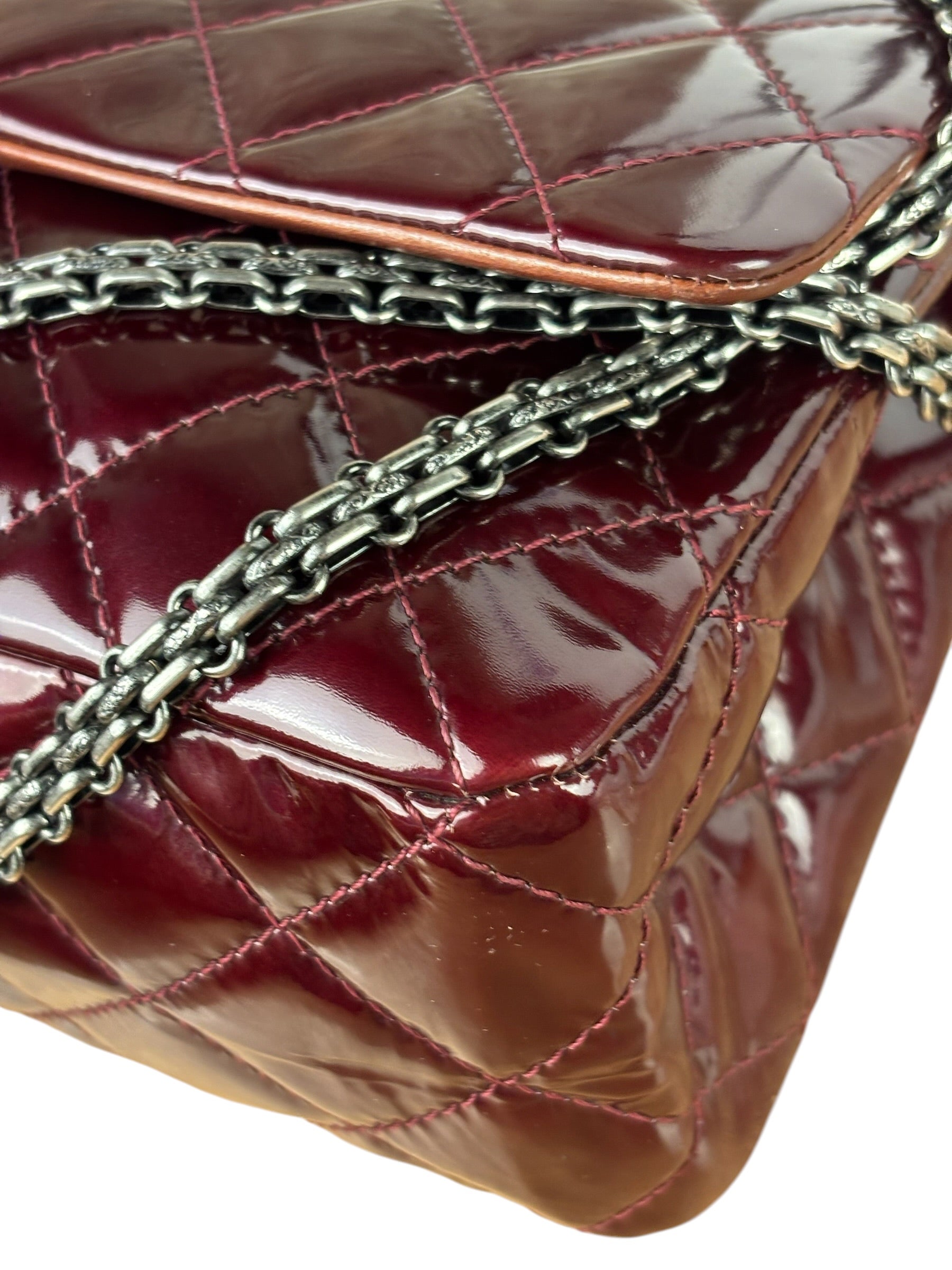 Chanel Burgundy Quilted Patent Leather 2.55 Reissue 227 Large Double Flap Bag 2011