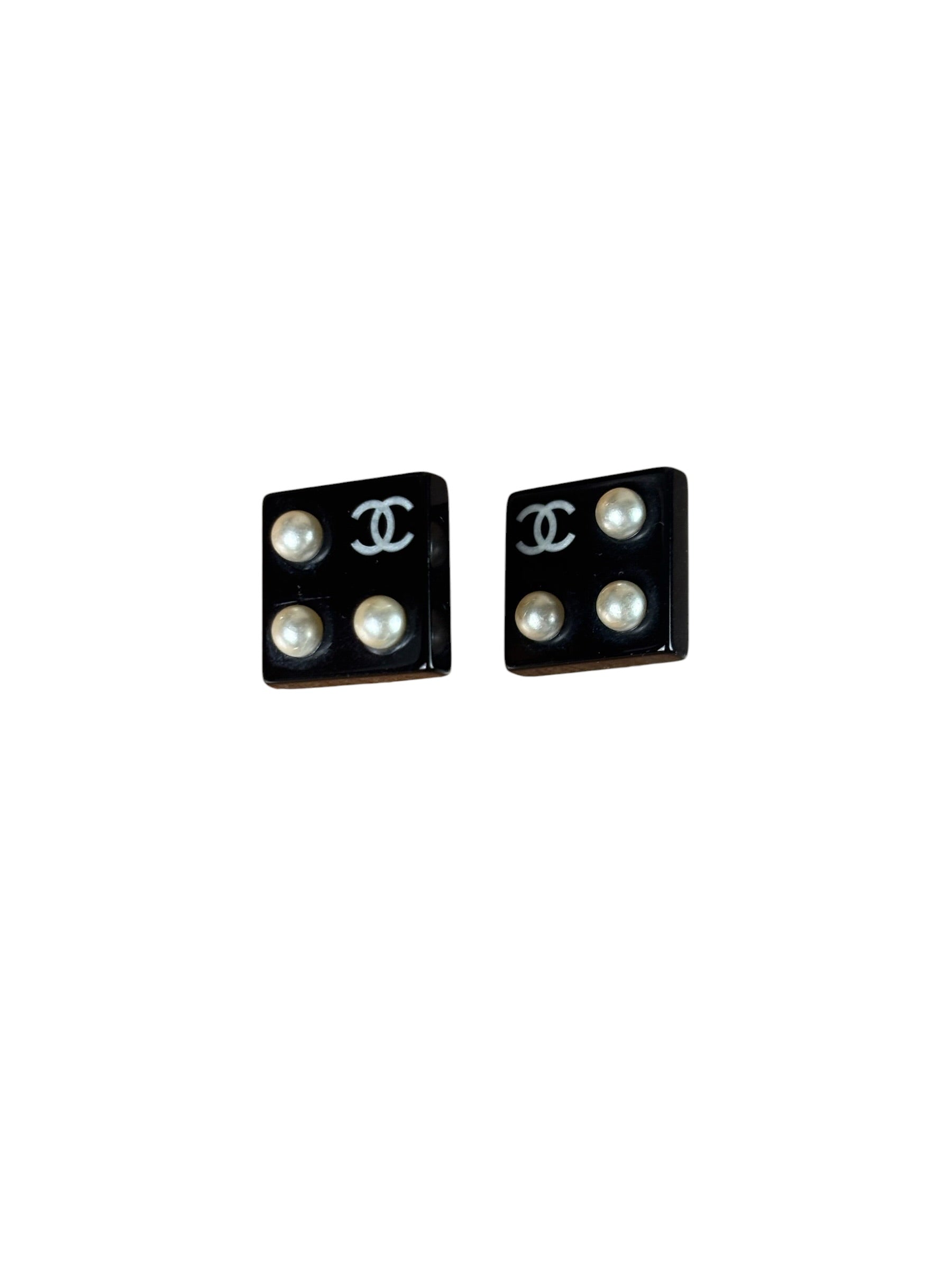 Chanel Black Resin FauxPearl Clip-On Earings