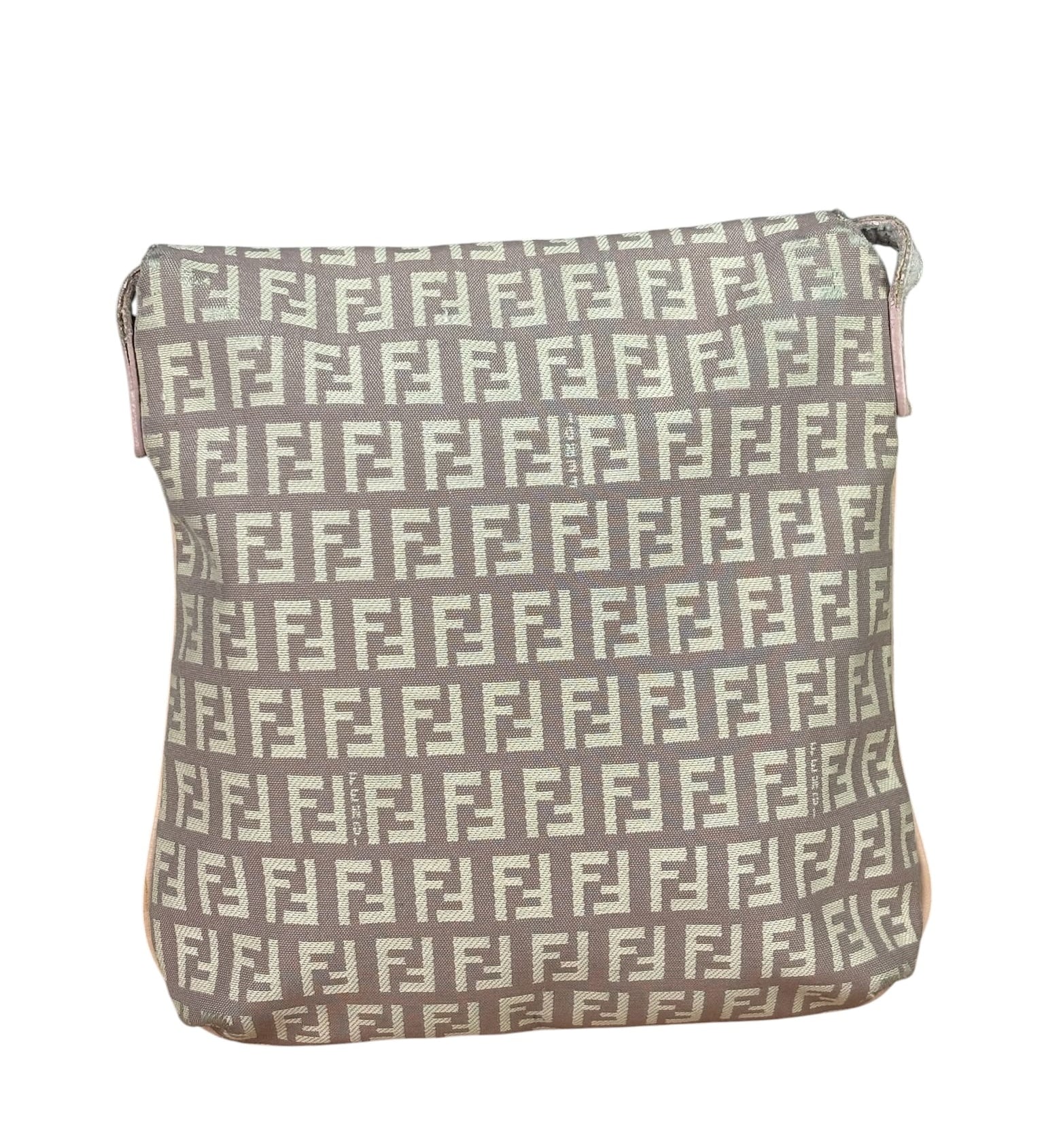 Fendi Pastel Pink Leather Trim Zucca Flap Vitello Tube Messenger Bag