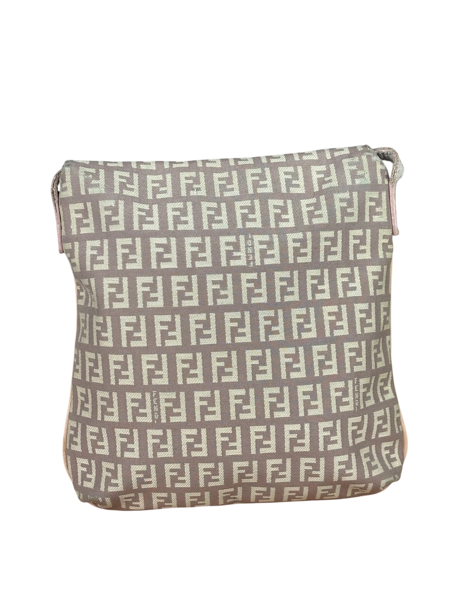 Fendi Pastel Pink Leather Trim Zucca Flap Vitello Tube Messenger Bag