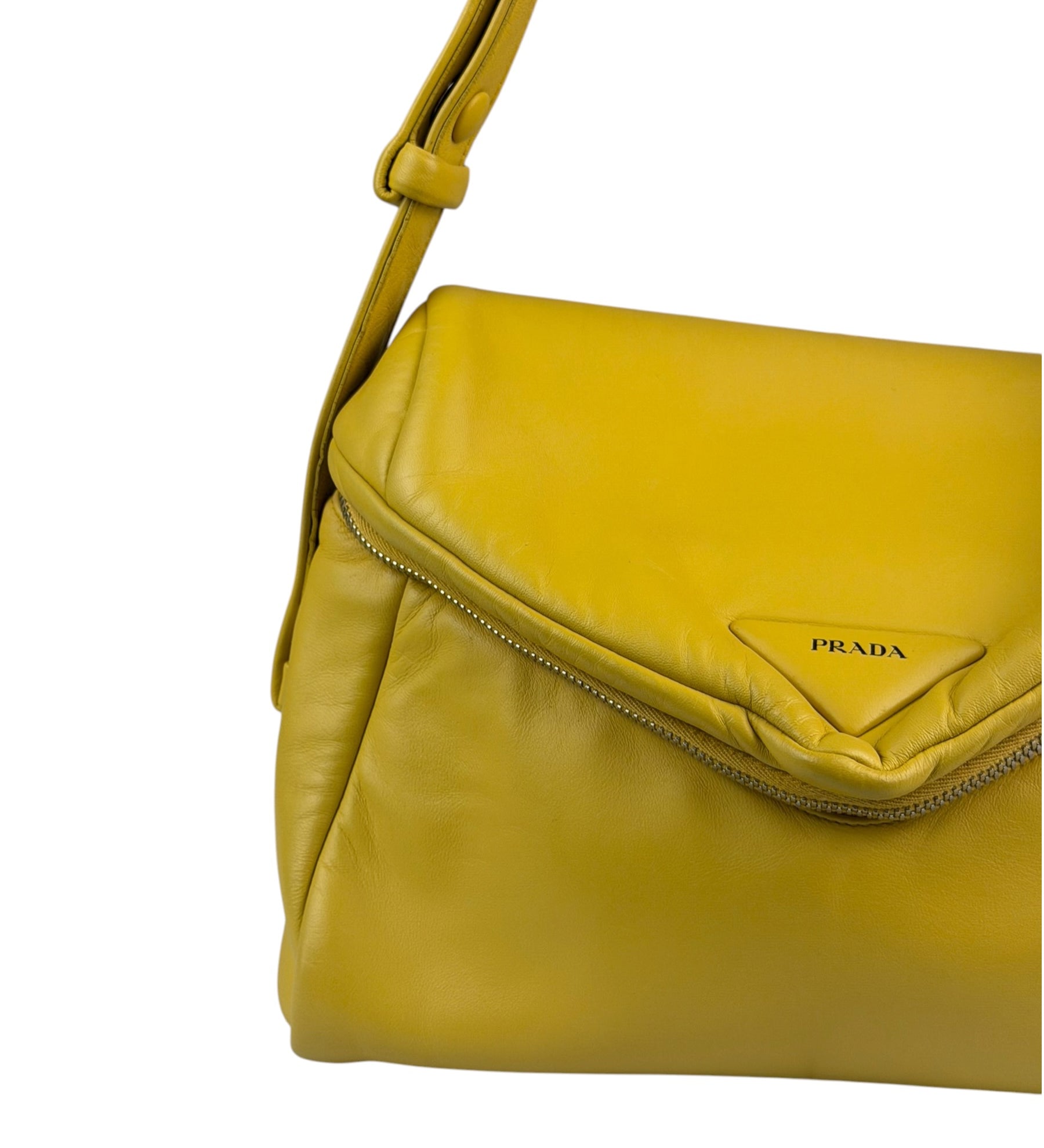 Prada Yellow Leather Padded Nappa Signaux Shoulder Bag