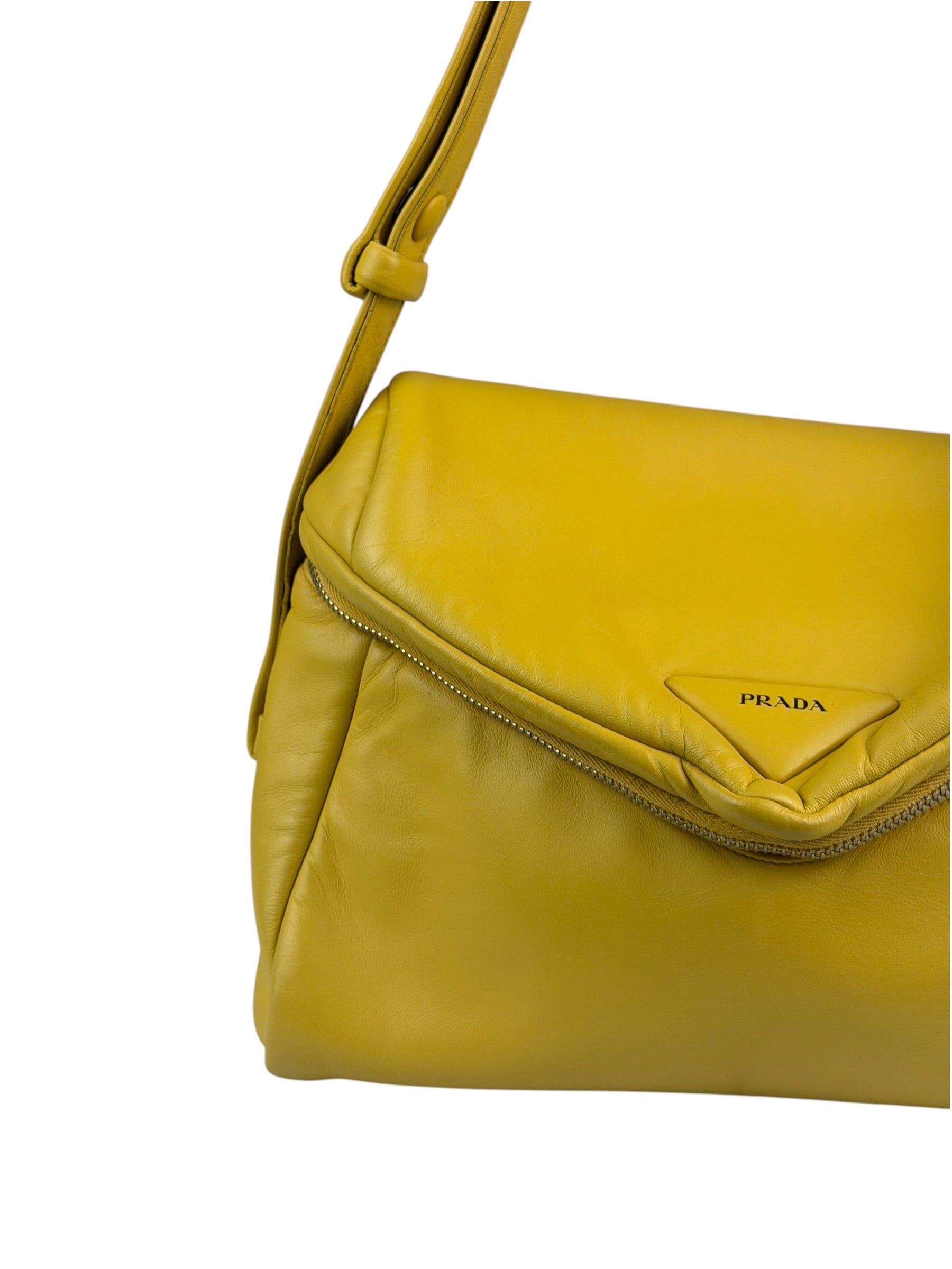 Prada Yellow Leather Padded Nappa Signaux Shoulder Bag