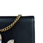 Gucci GG Crystal Embellished Black Leather Wallet on Chain Bag