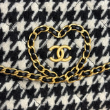 Chanel Houndstooth Tweed Heart Chain Flap Bag 2024