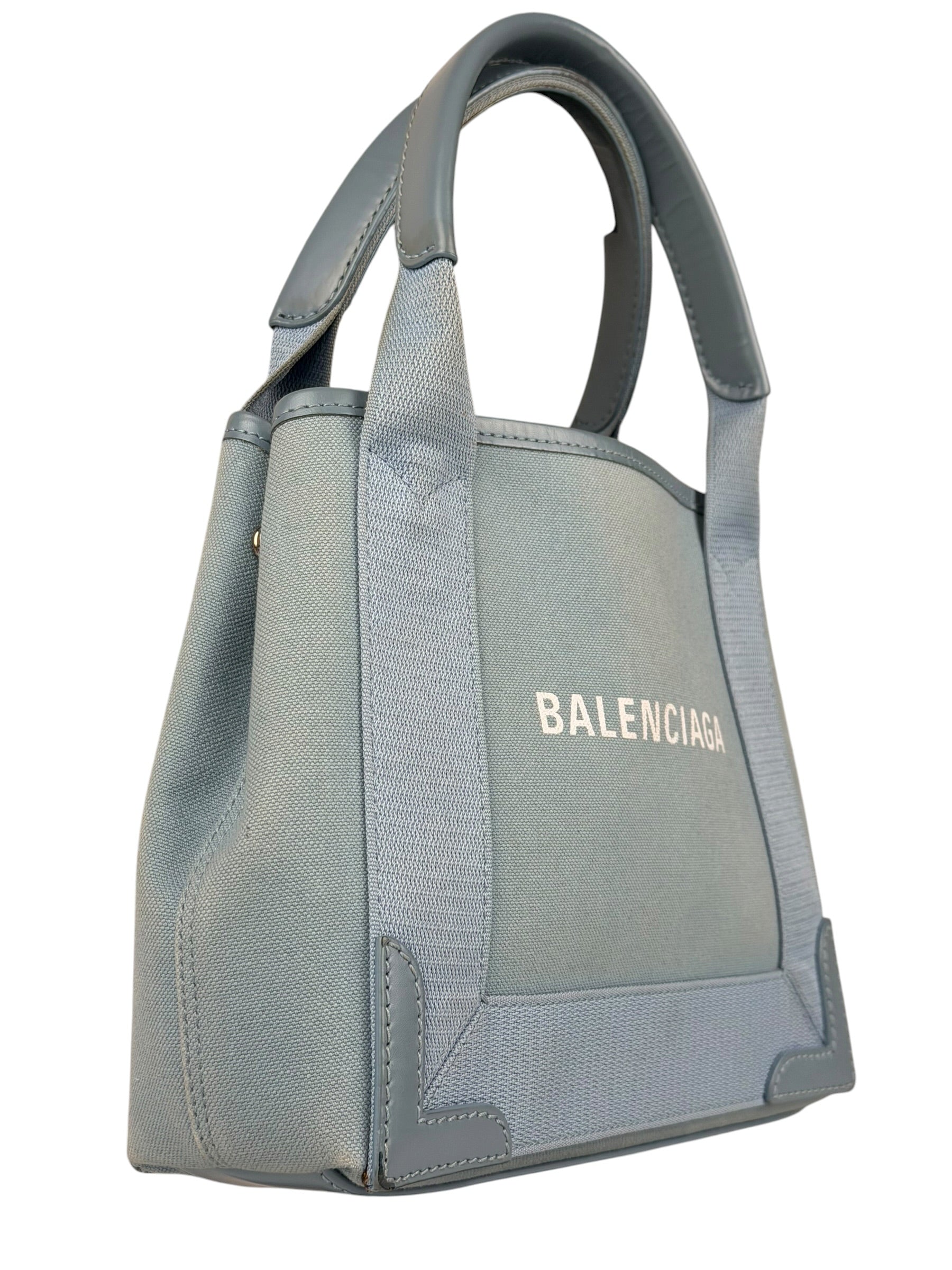 Balenciaga Light Blue Leather Trim Cabas XS Tote Bag