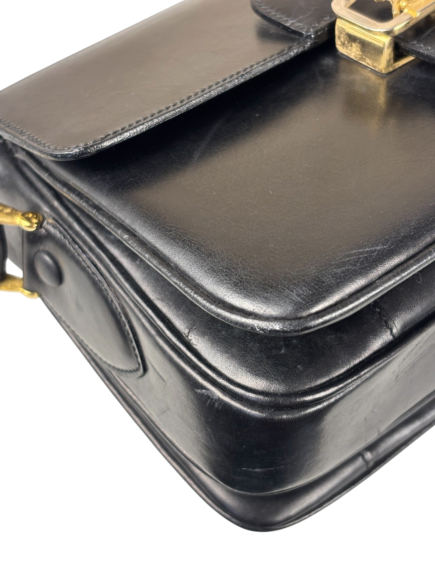 Celine Vintage Black Leather Shoulder Bag