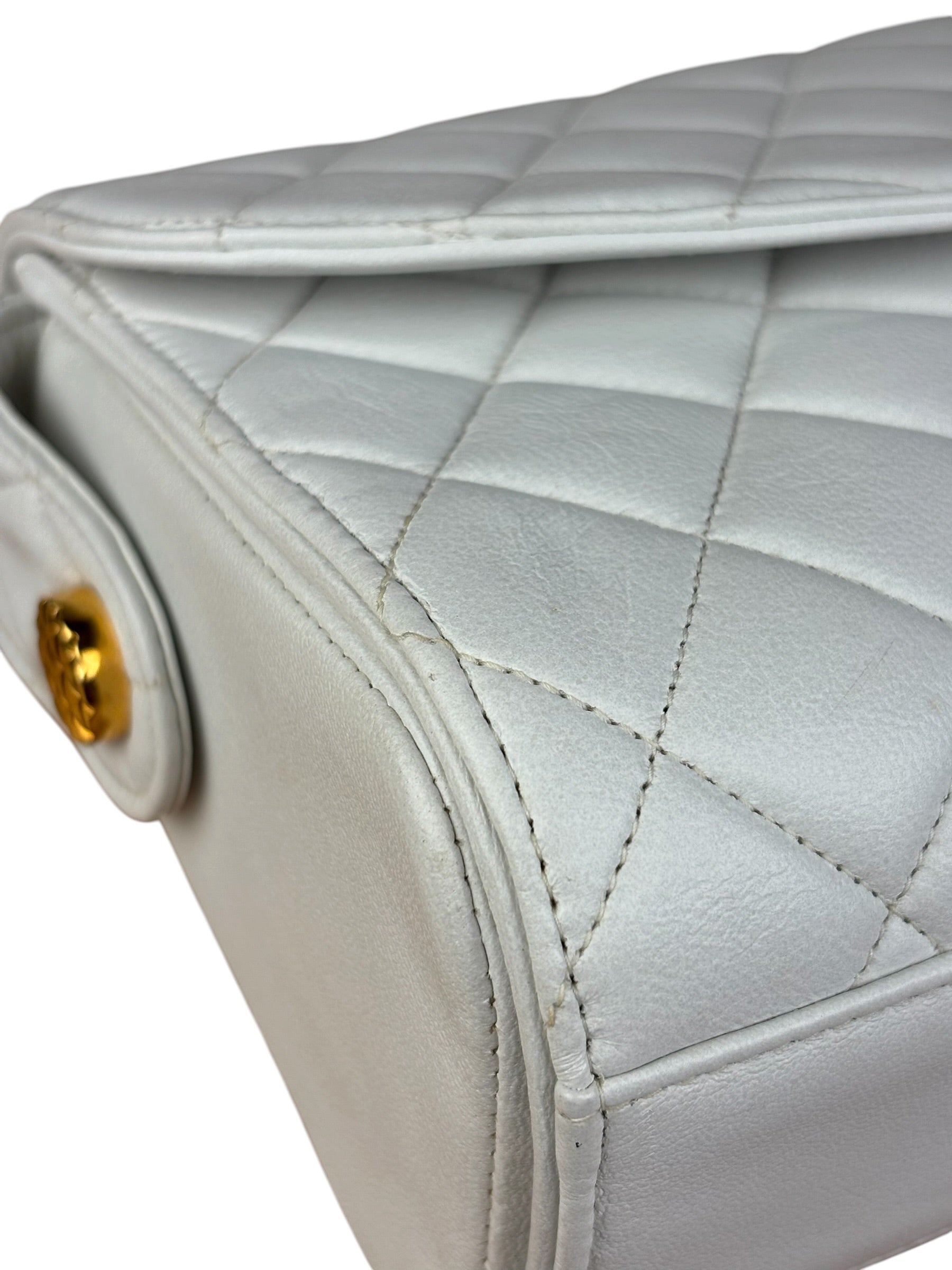 Chanel Vintage White Quilted Leather Flap Bag 1991