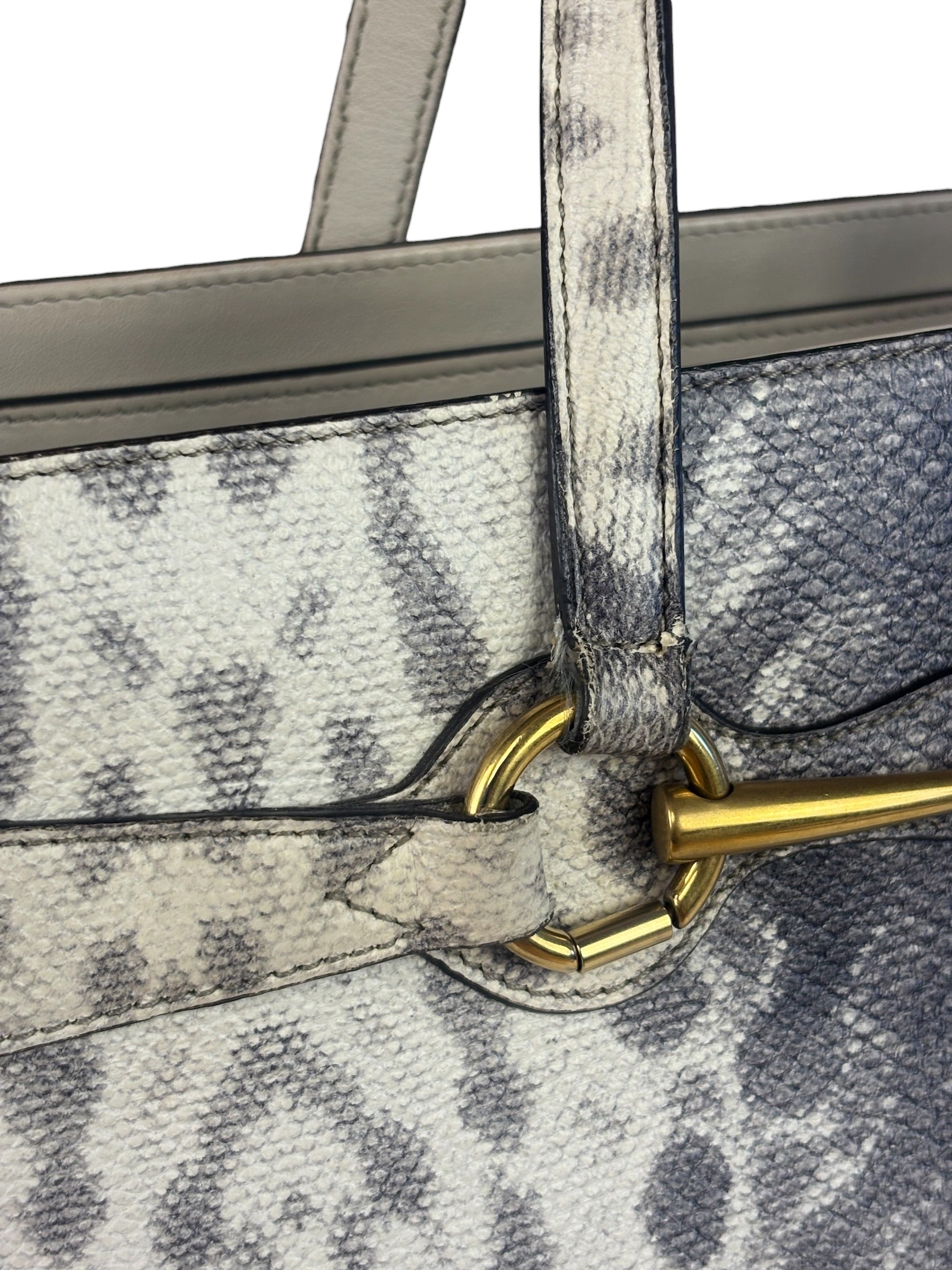 Gucci Cream/Grey Python-Embossed Horsebit Bright Bit Tote