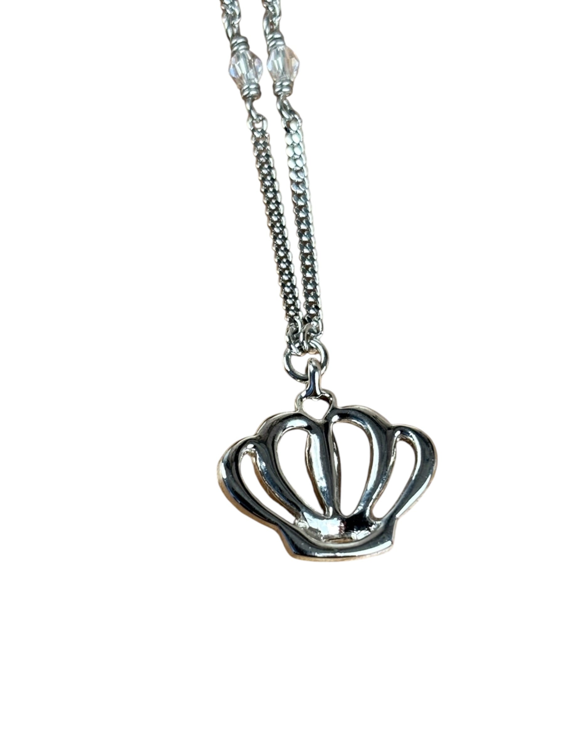 Christian Dior Vintage Crown Rhinestone Pendant Logo Necklace