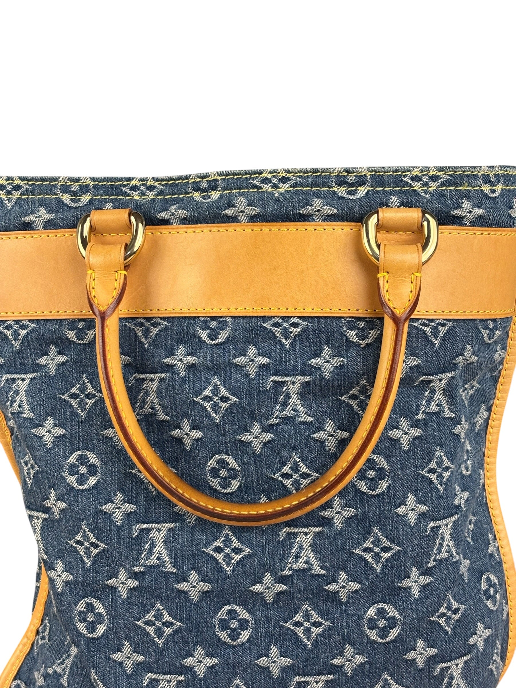 Louis Vuitton Vintage Demin Leather Trim Flat Shopper Tote Bag