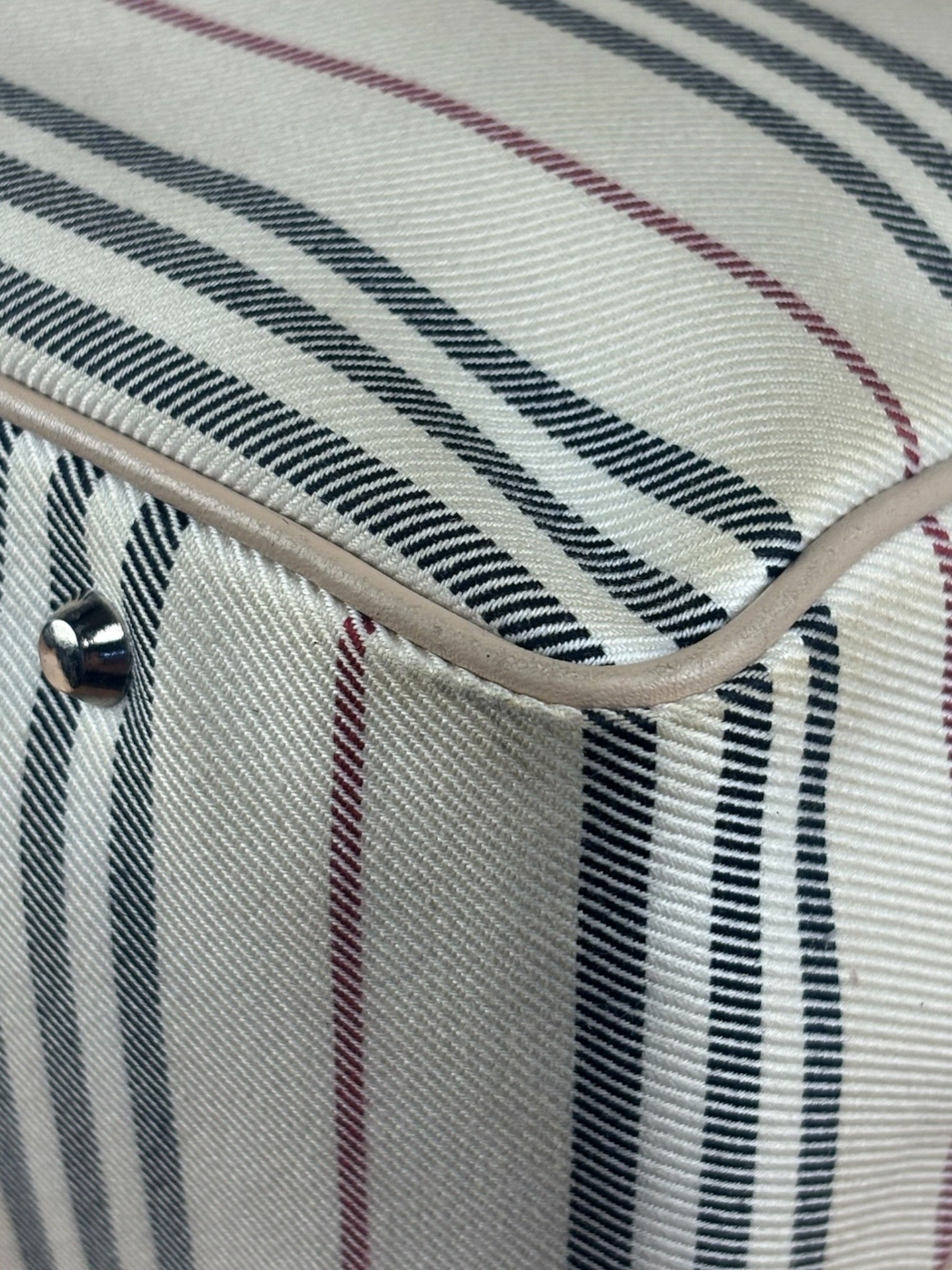 Burberry Multi-Color Leather Trim Striped Canvas Tote Bag