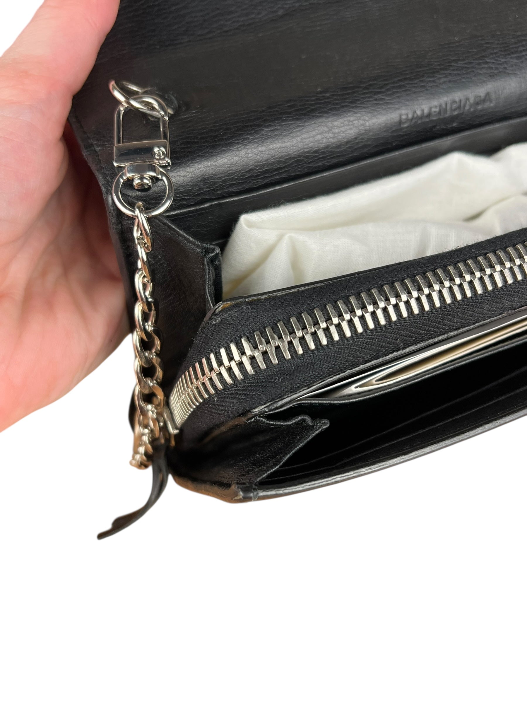Balenciaga Black Leather Flap Wallet on Chain Bag