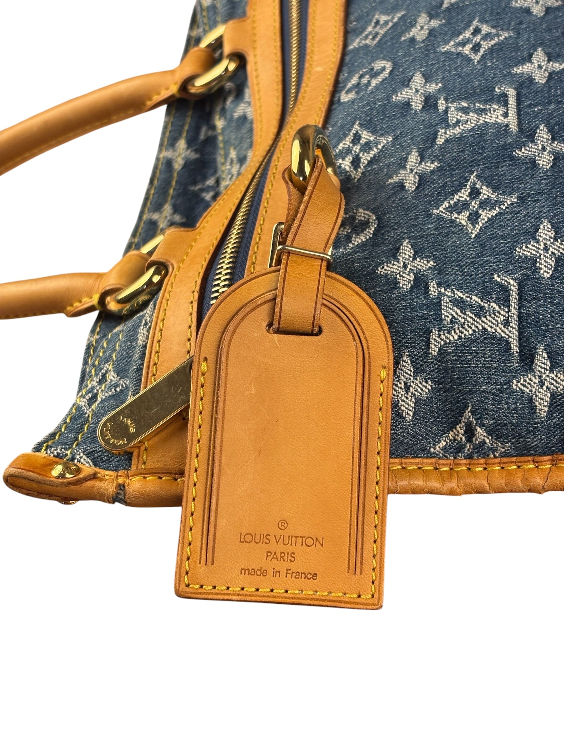 Louis Vuitton Denim Leather Trim Monogram Flat Tote Bag