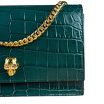 Alexander McQueen Green Croc Embossed Skull Bag