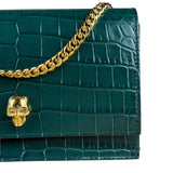 Alexander McQueen Green Croc Embossed Skull Bag