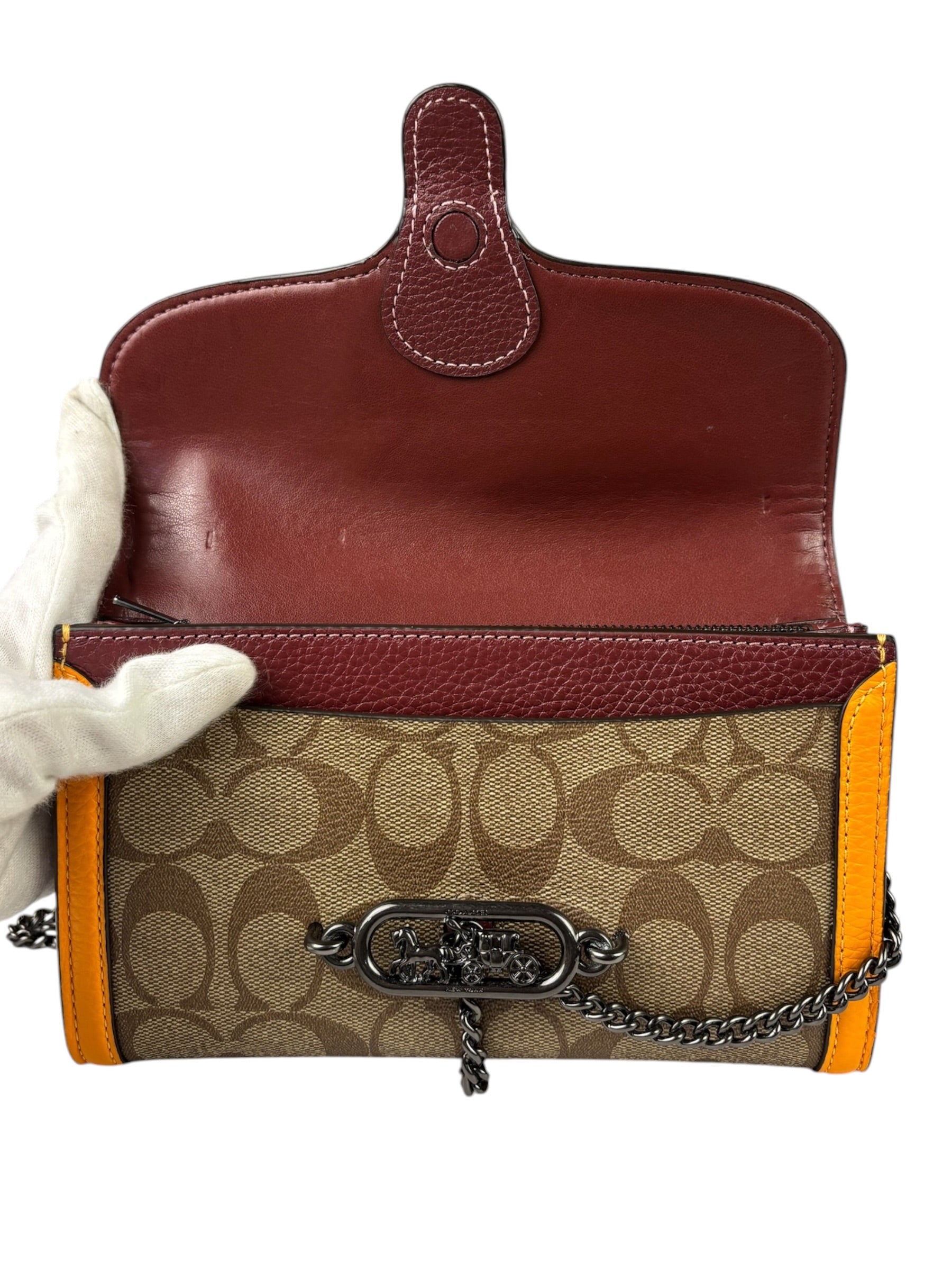 Coach Colorblock Leather Jade Wallet On Chain