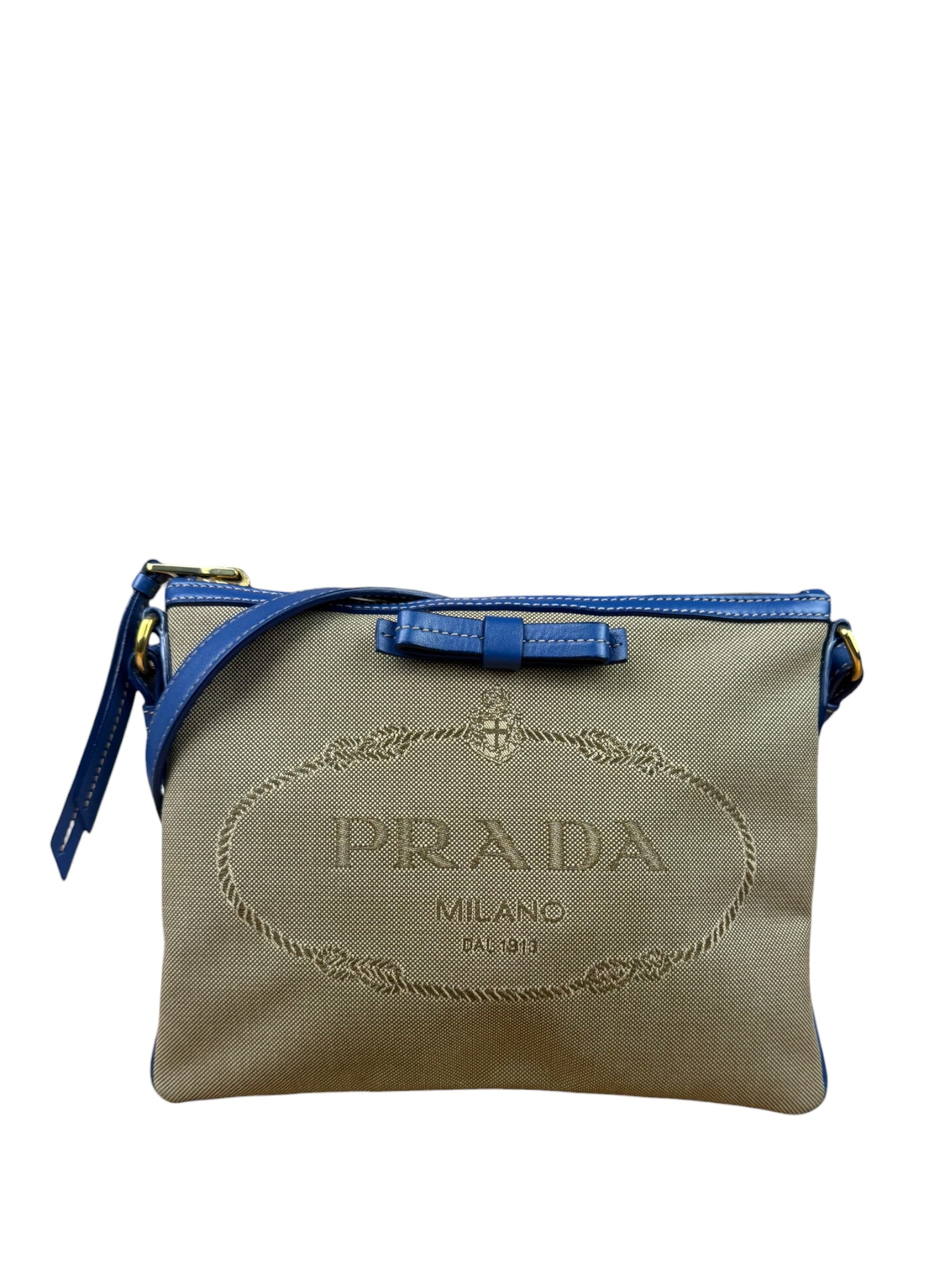 Prada Beige/Blue Jacquard Crossbody Bag