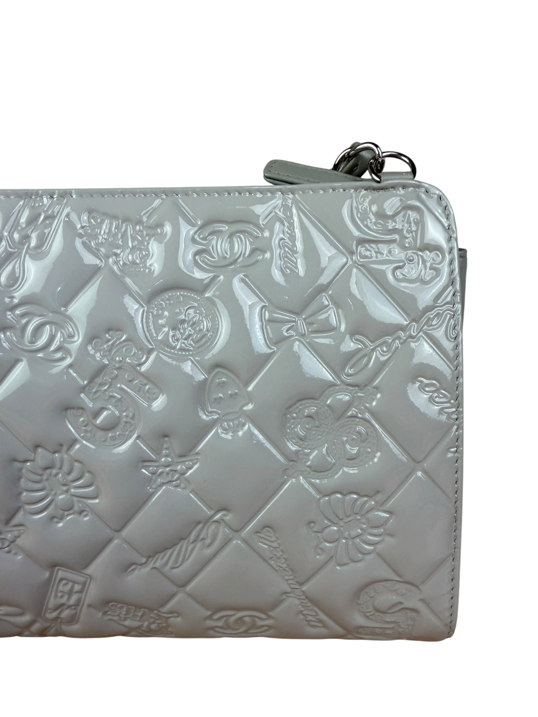 Chanel Vintage Grey Patent Leather Lucky Symbols Icon Pochette 1989