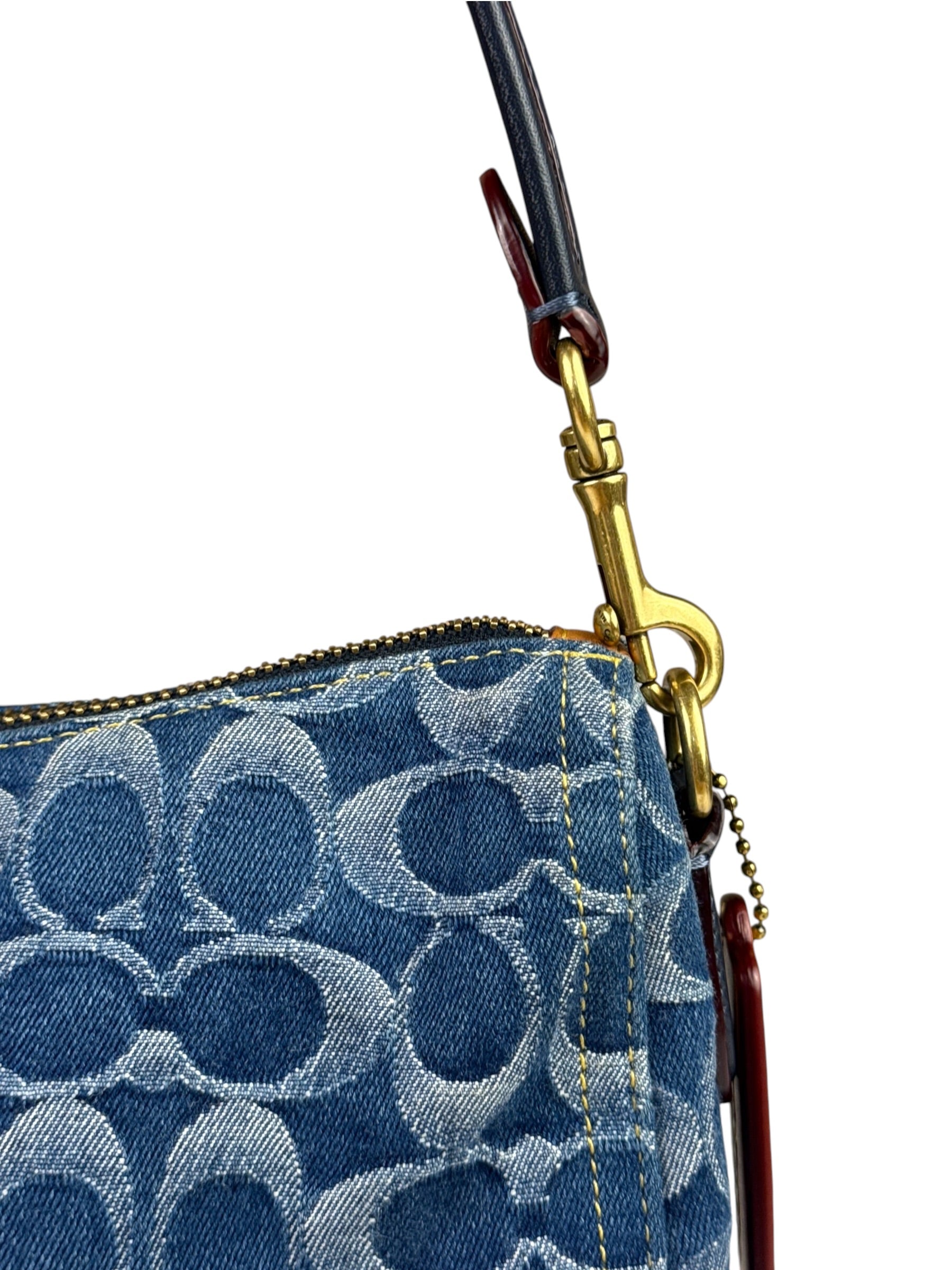 Coach Signature Blue Jacquard Denim Swing Zip Shoulder Bag