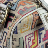 Fendi Beige Leather Multicolor Zucca Forever Boston Bag