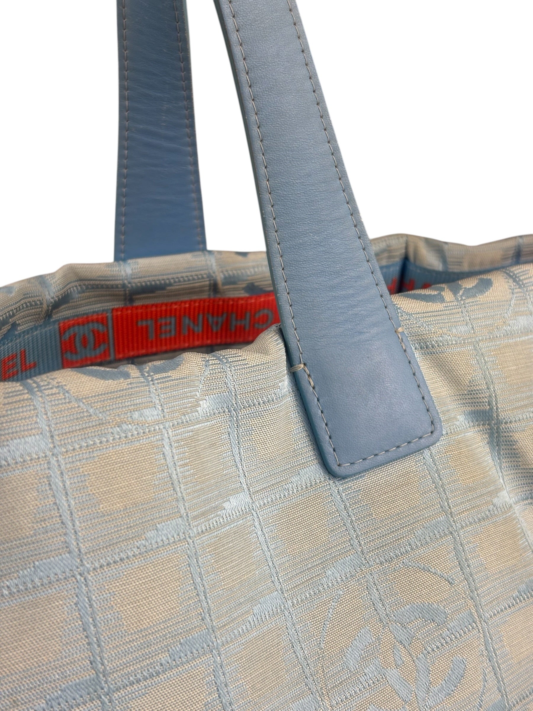 Chanel Blue Leather Trim New Travel Tote Bag 2002