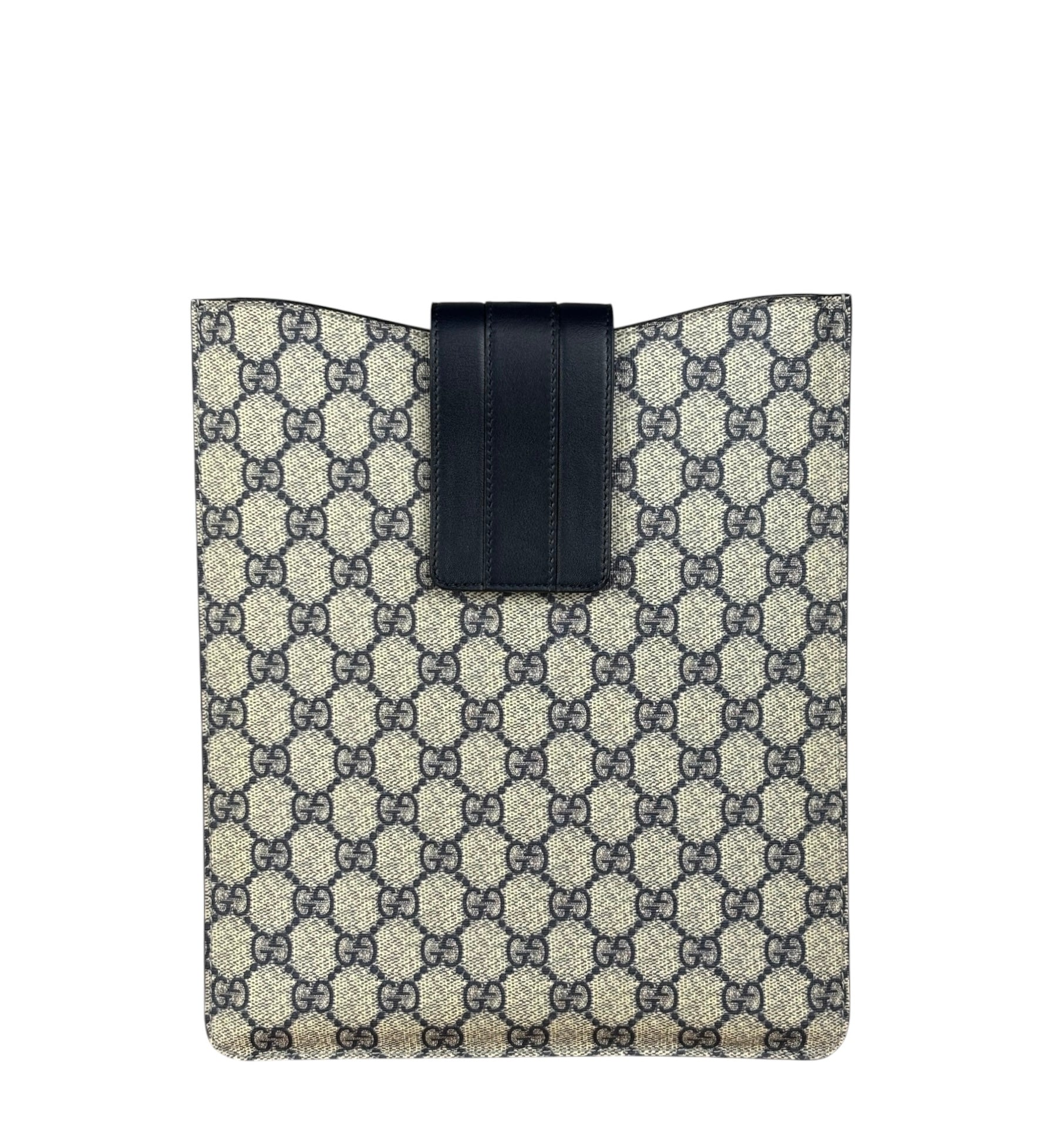 Gucci Navy Blue Leather Trim Coated GG Supreme iPad Case