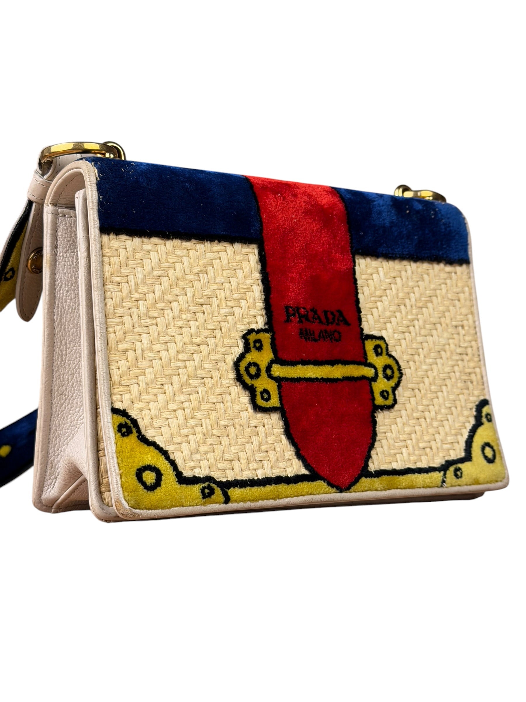 Prada Multicolor Velvet/Leather Trim Trompe L'oeil Cahier Crossbody Bag