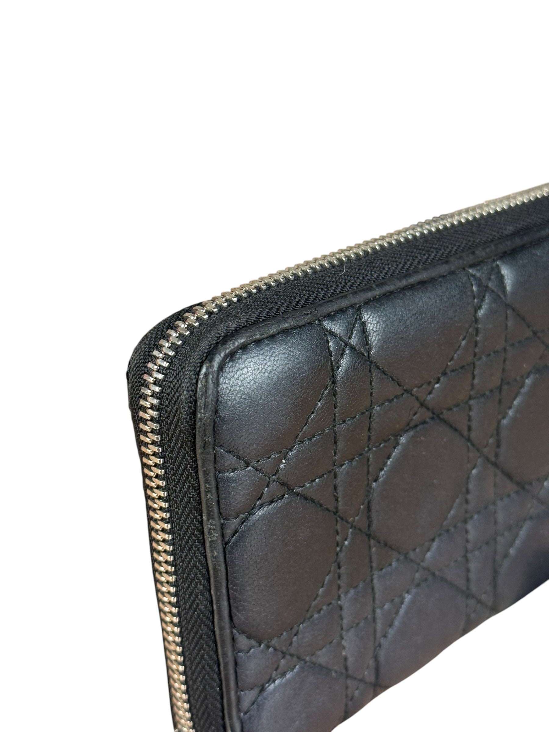 Christian Dior Vintage Black Quilted Leather Zippy Wallet
