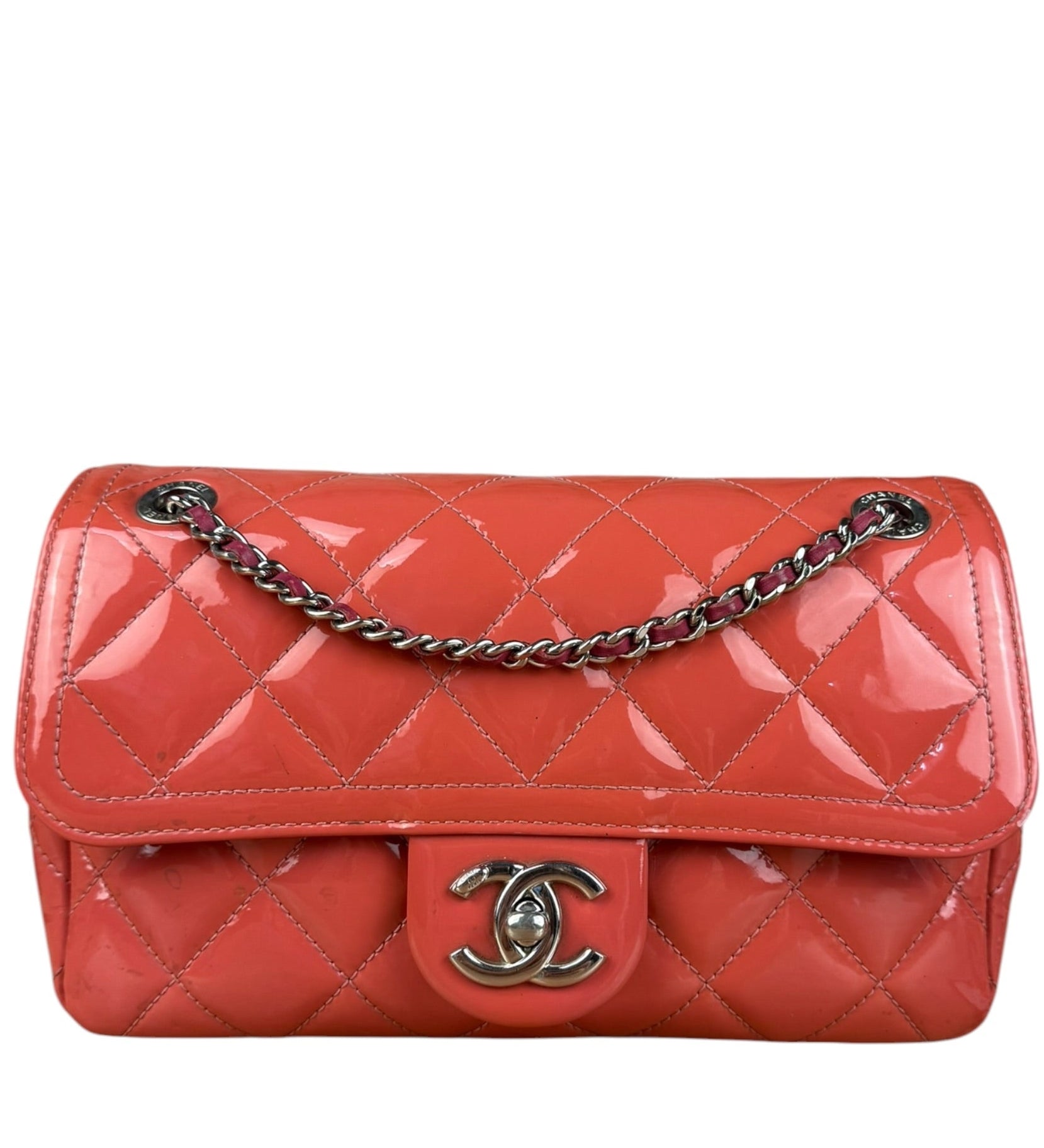 Chanel Pink Patent Quilted Small Coco Shine Flap Bag 2014