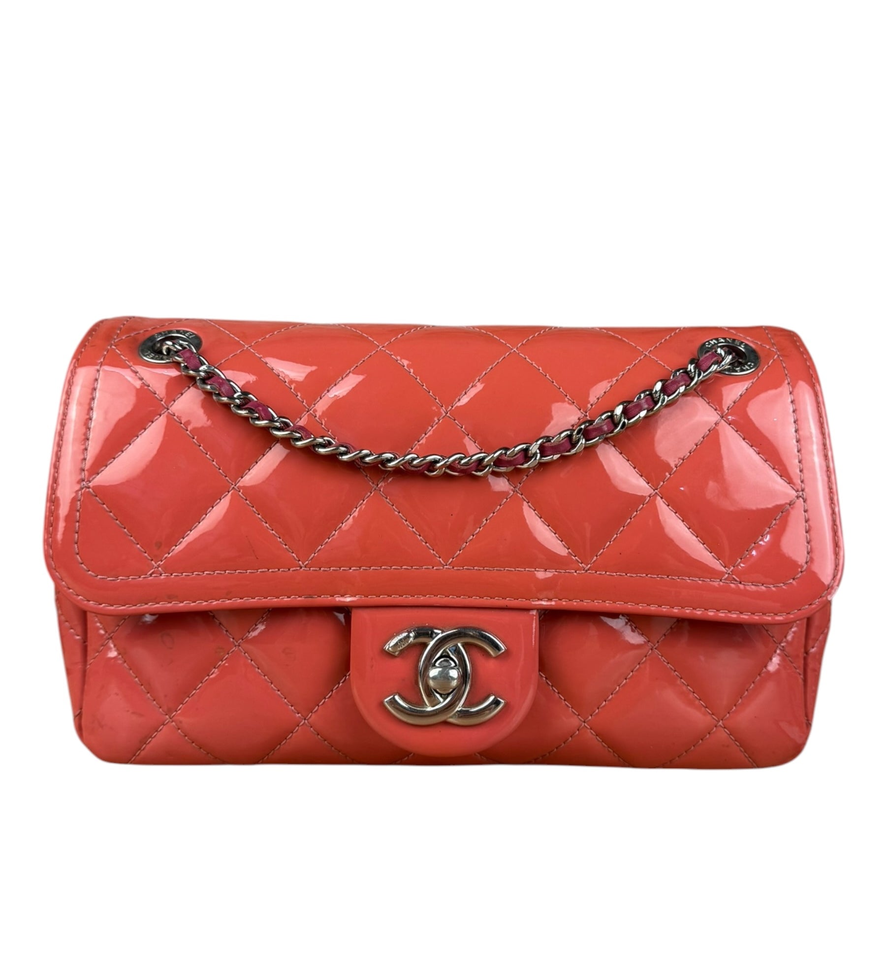 Chanel Pink Patent Quilted Small Coco Shine Flap Bag 2014