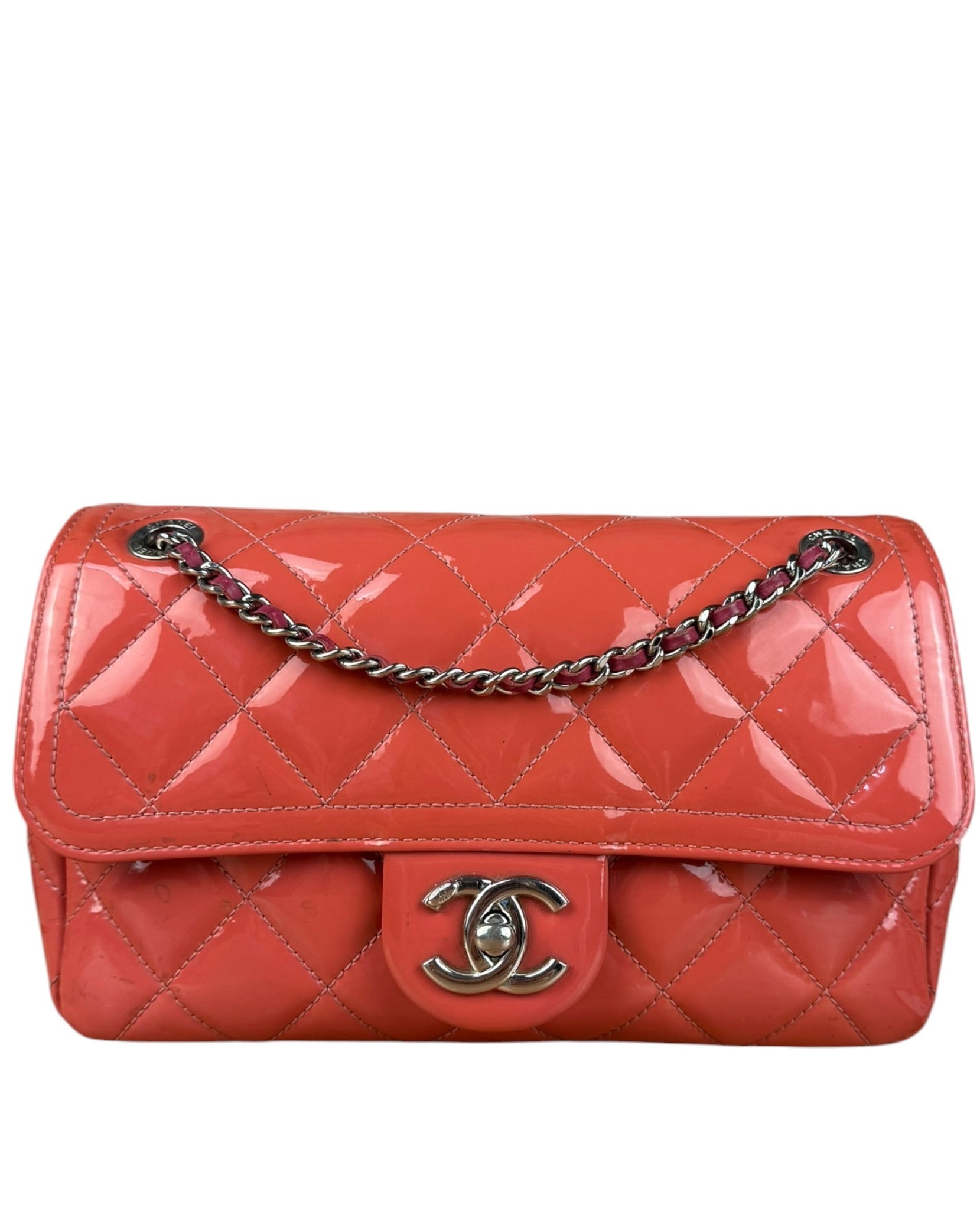 Chanel Pink Patent Quilted Small Coco Shine Flap Bag 2014