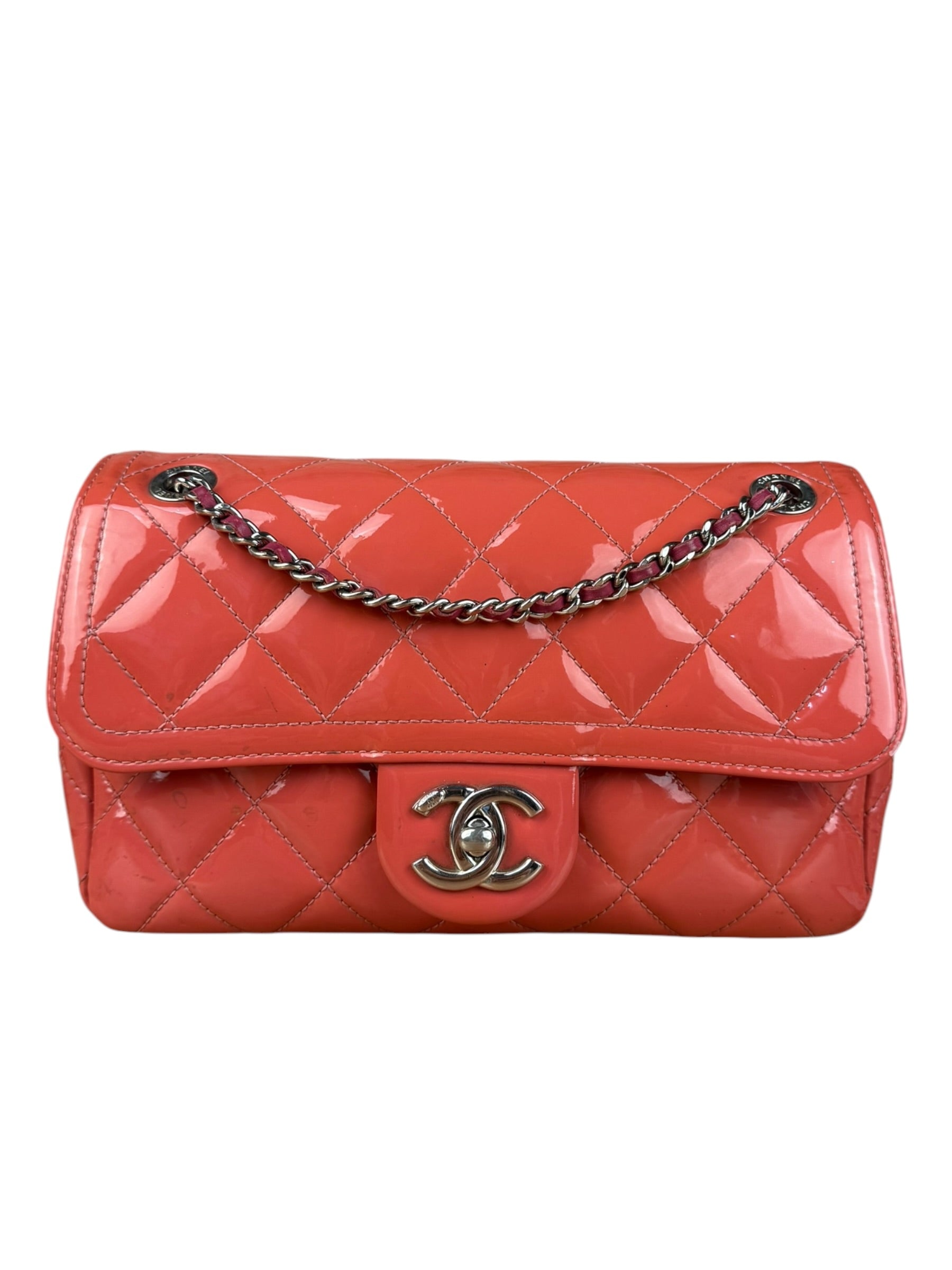 Chanel Pink Patent Quilted Small Coco Shine Flap Bag 2014