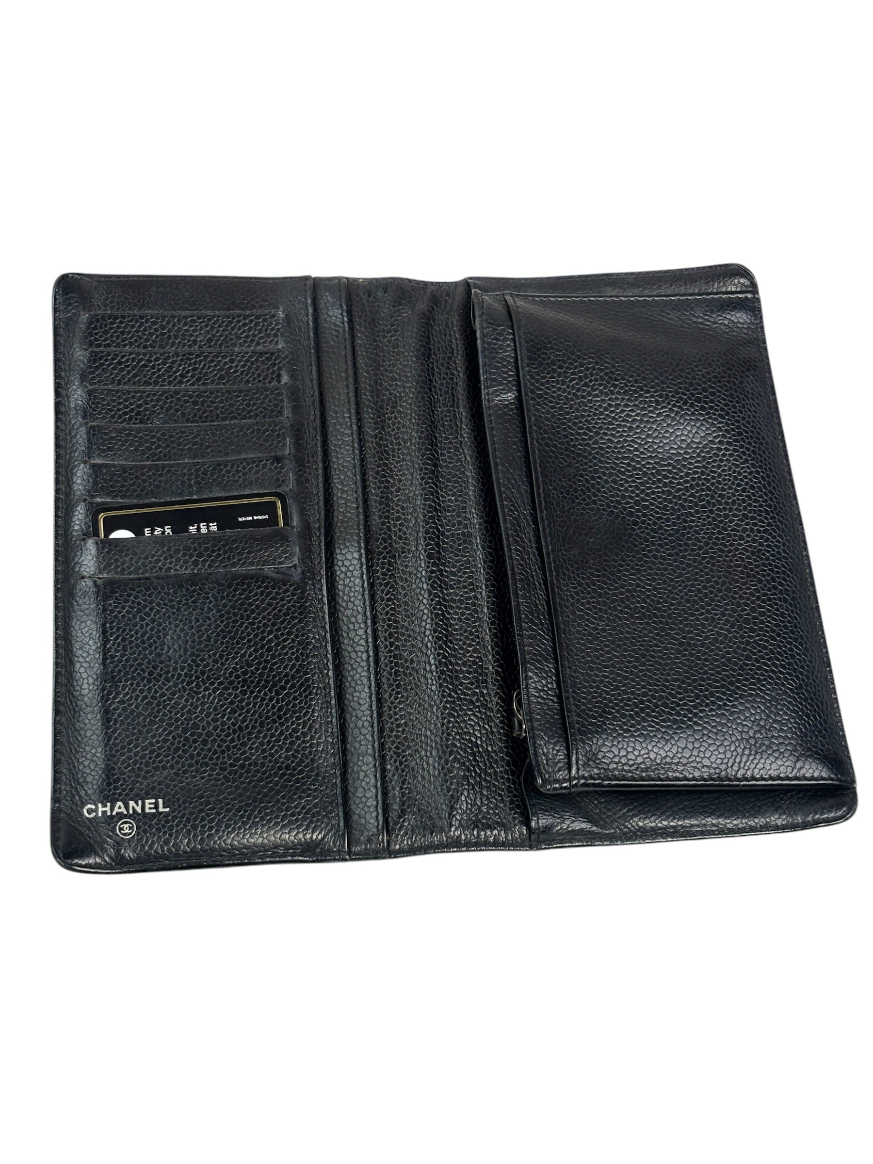 Chanel Black Caviar Chocolate Bar Bi-Fold Long Wallet 2005