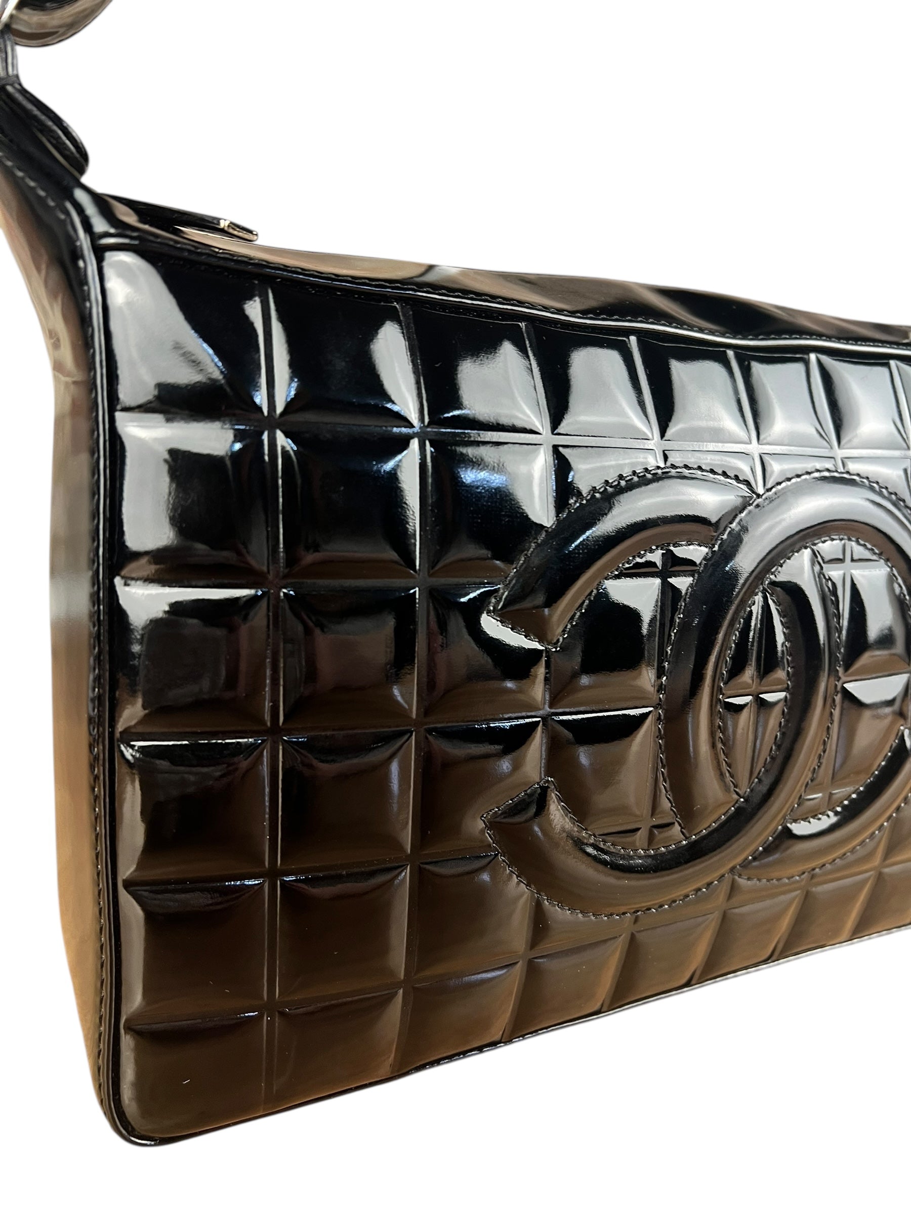 Chanel Black Patent Chocolate Bar Shoulder Bag '02