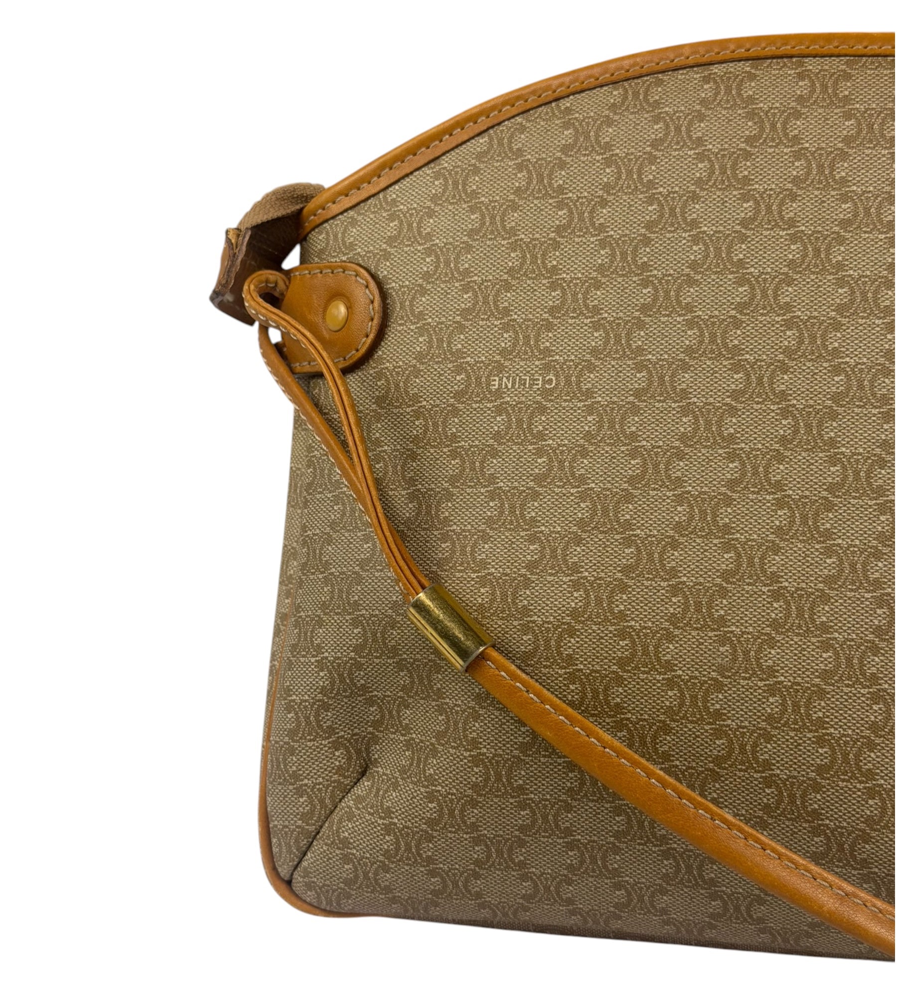 Celine Beige/Brown Leather Trim Macadam Shoulder Bag