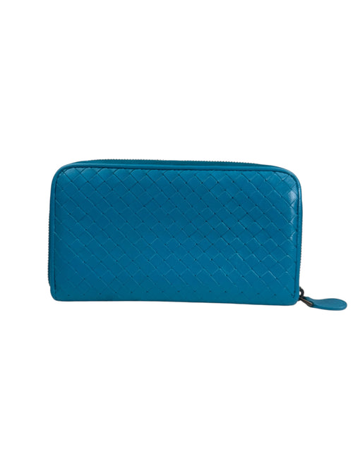 Bottega Veneta Blue Intrecciato Zip Around Long Wallet