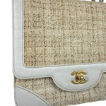 Chanel White Leather Trim Tweed Shoulder Bag 2001
