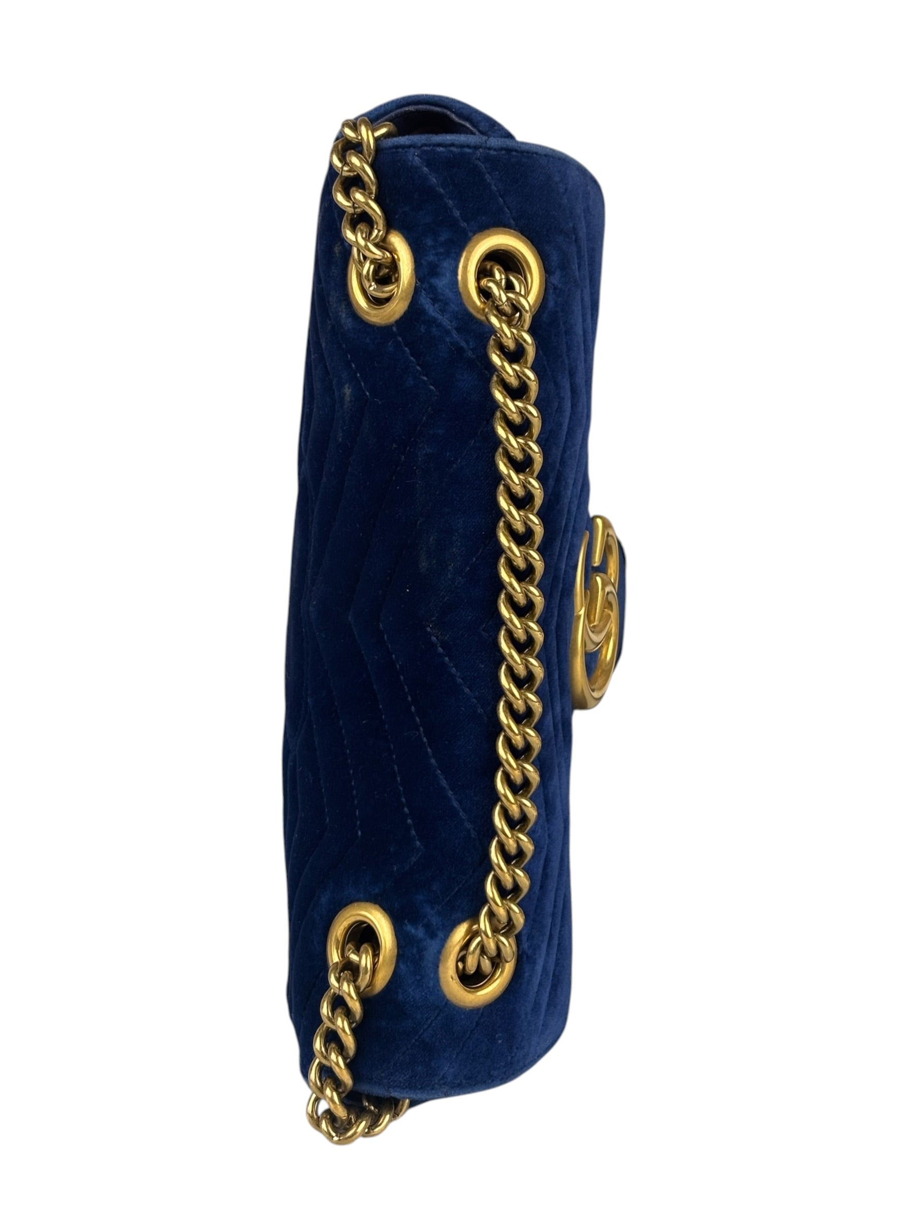 Gucci GG Blue Velvet Marmont Chain Shoulder Bag