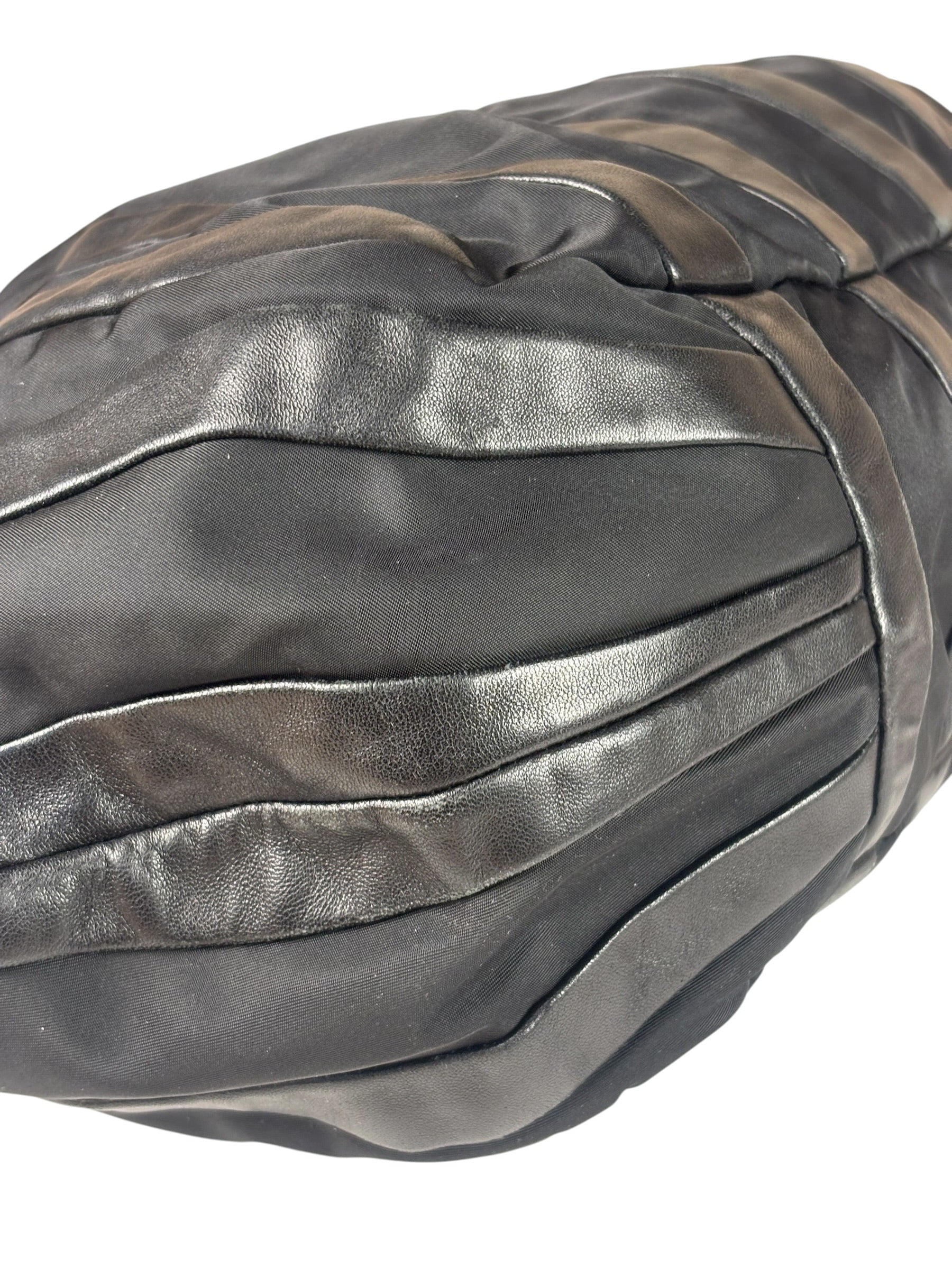 Prada Black Tessuto Nylon/Leather Trim Waves Hobo Bag