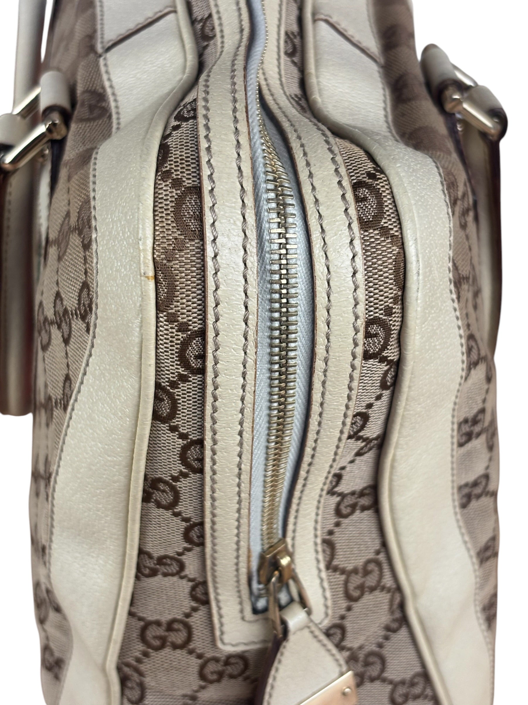 Gucci Leather Trim Monogram Canvas Web Stripe Tote Bag