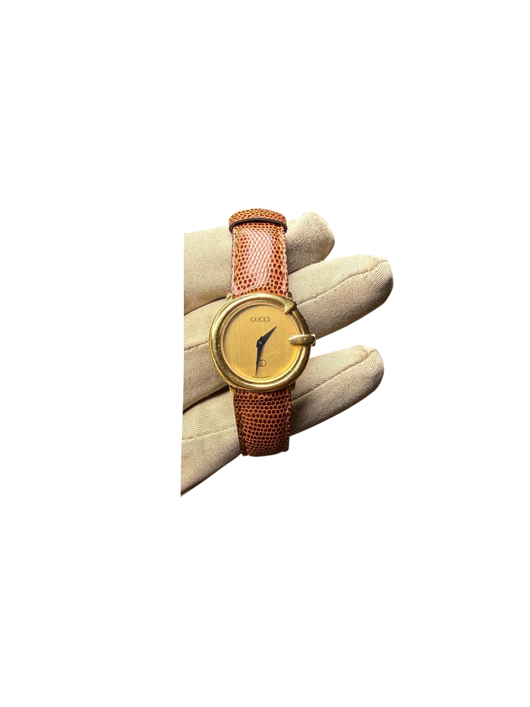 Gucci Champagne Round Dial Brown Strap