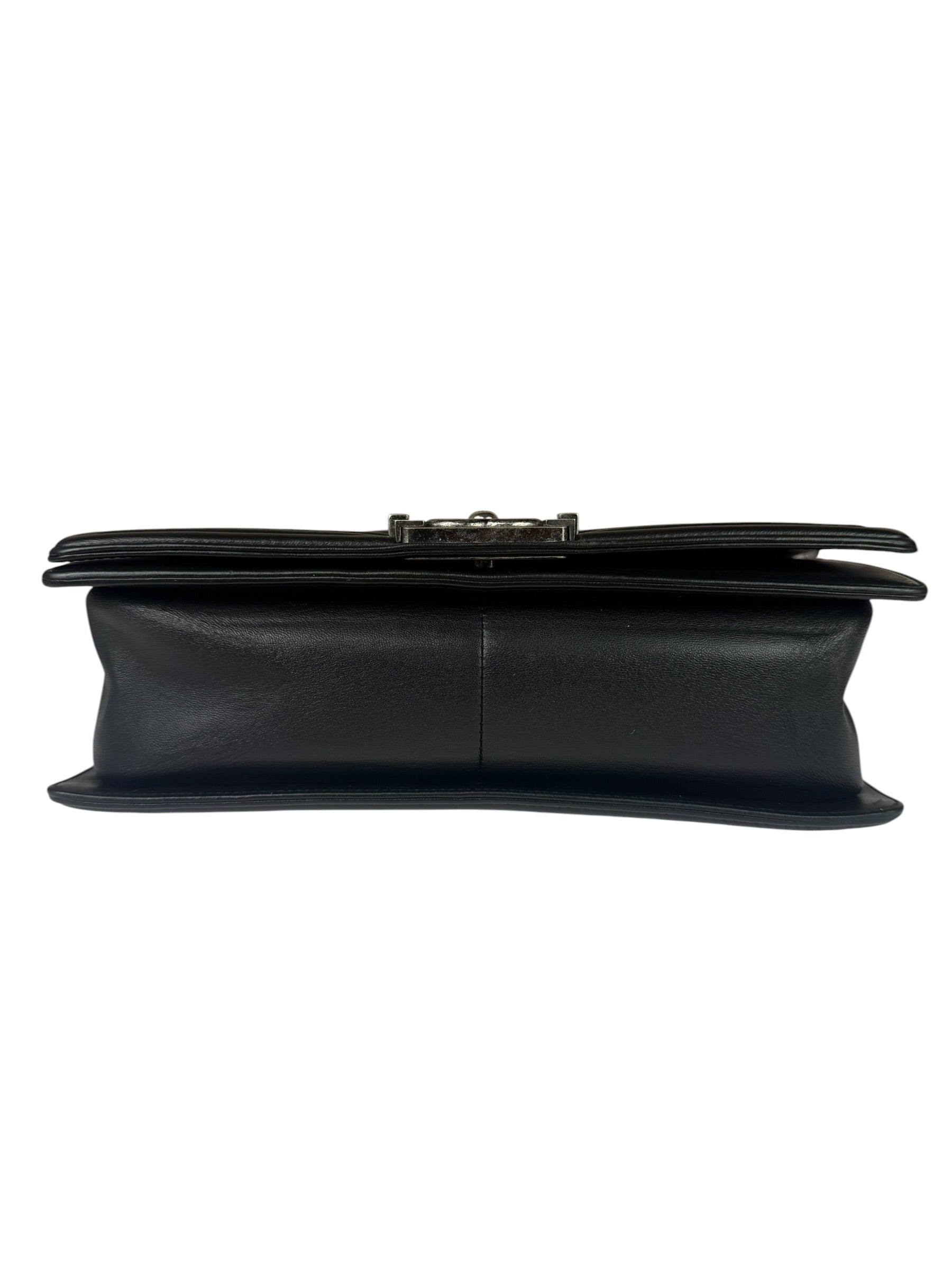 Chanel Black Leather Diamond Quilted Medium Boy Bag 2012