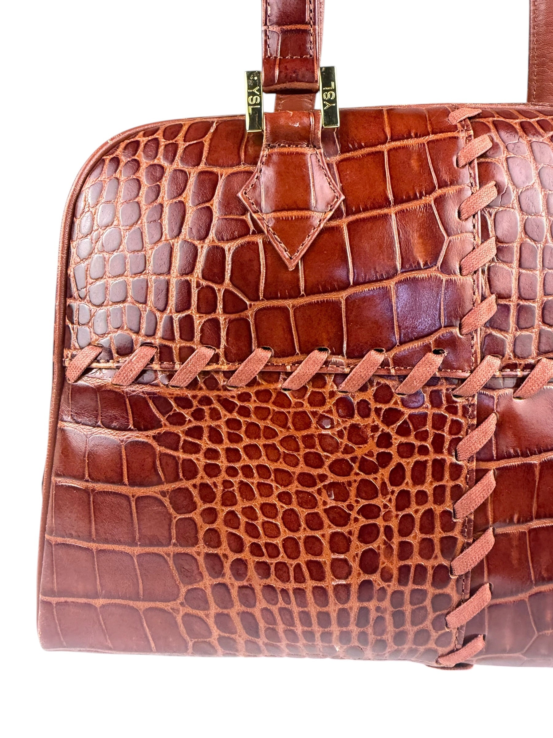 Yves Saint Laurent Vintage Croc-Embossed Leather Handbag