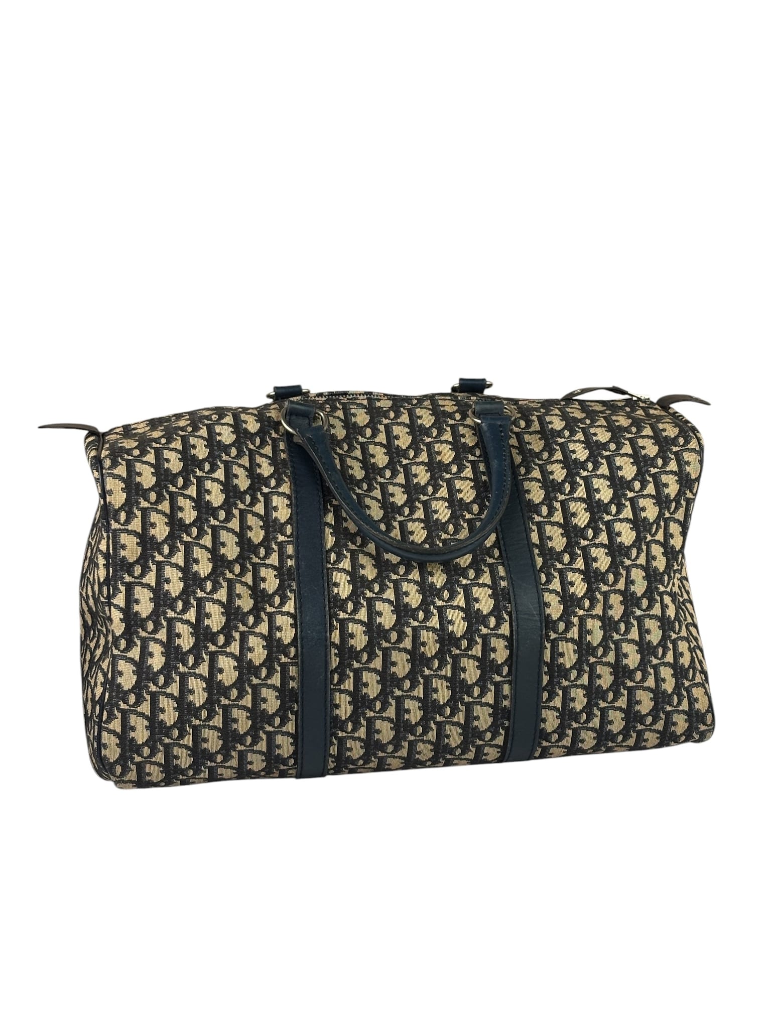 Christian Dior Vintage Navy Leather Trim Trotter Boston Bag