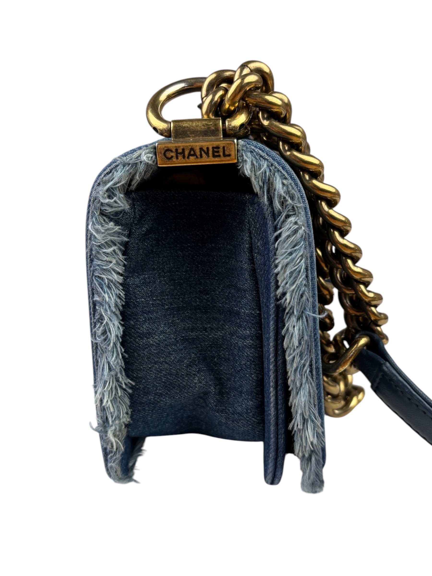 Chanel Blue Denim/Leather Trim Patchwork Boy Flap Bag 2014