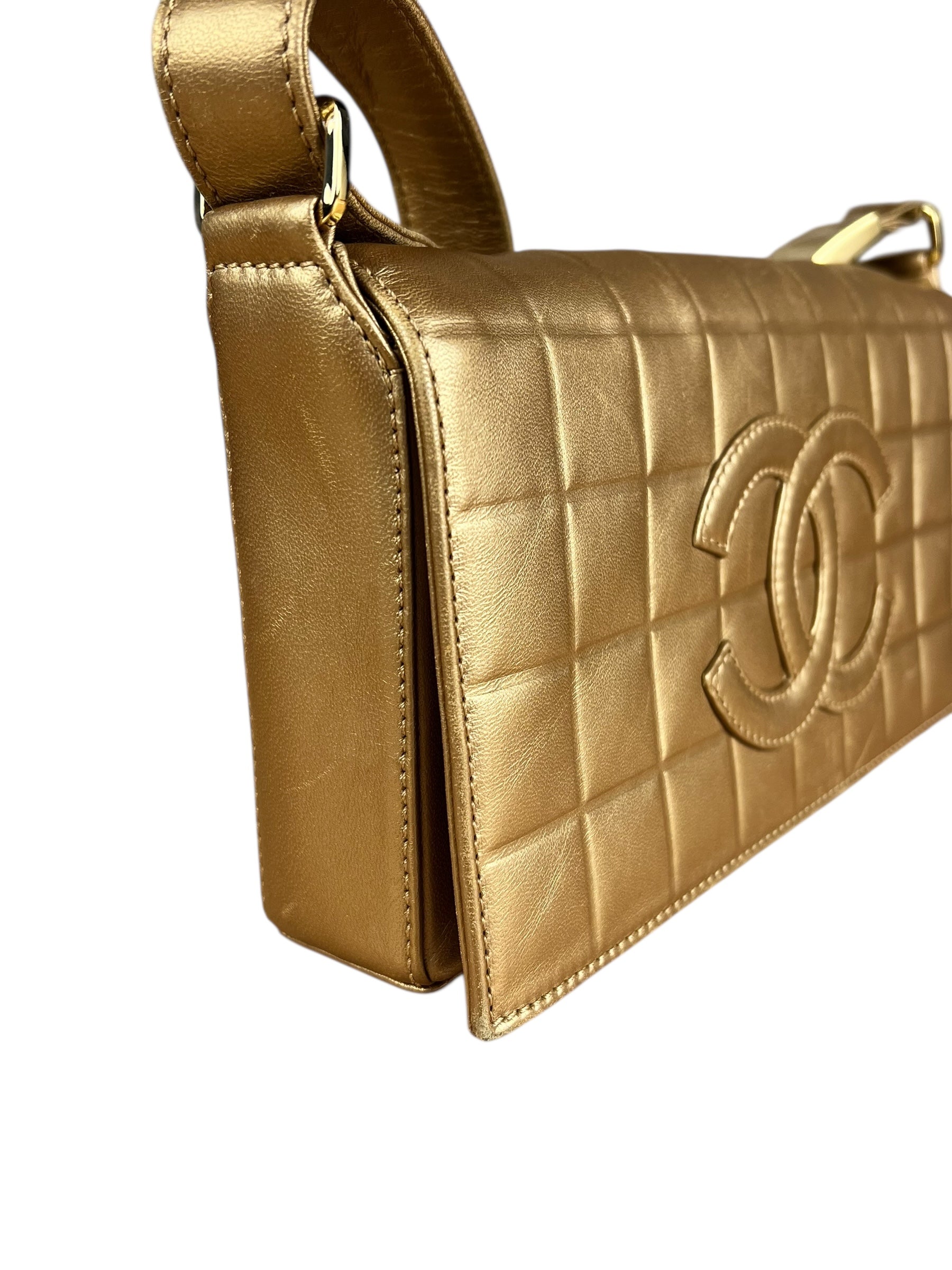 Chanel Gold Leather East West Shoulder Bag 2001