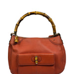 Gucci Orange Pebbled Leather Bamboo Top Handle Hobo Bag